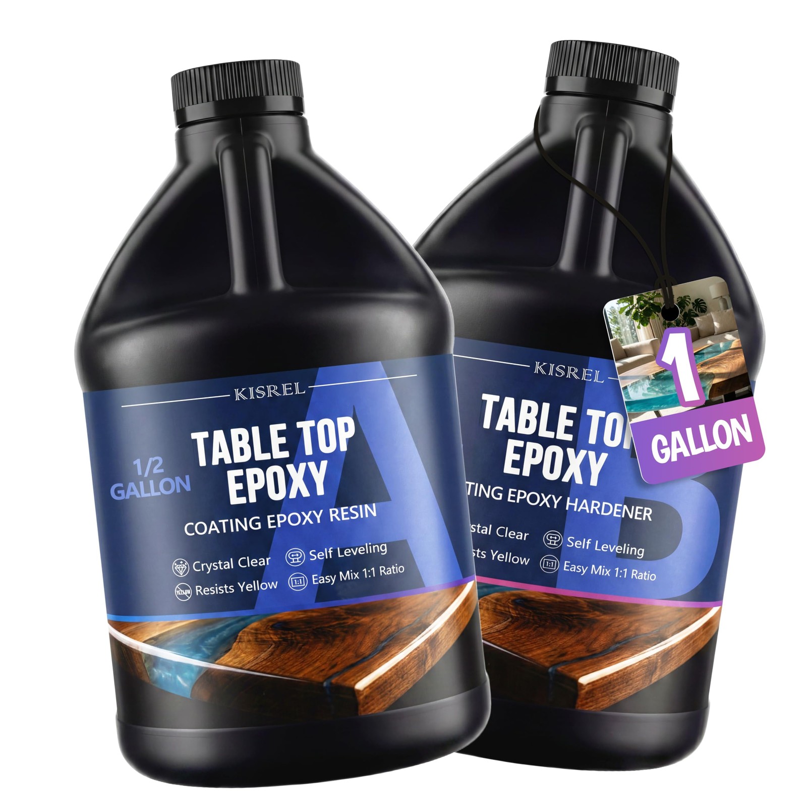KISREL Table Top Epoxy Resin Kit 1 Gallon (1:1 128 Ounce (Pack of 1), Clear