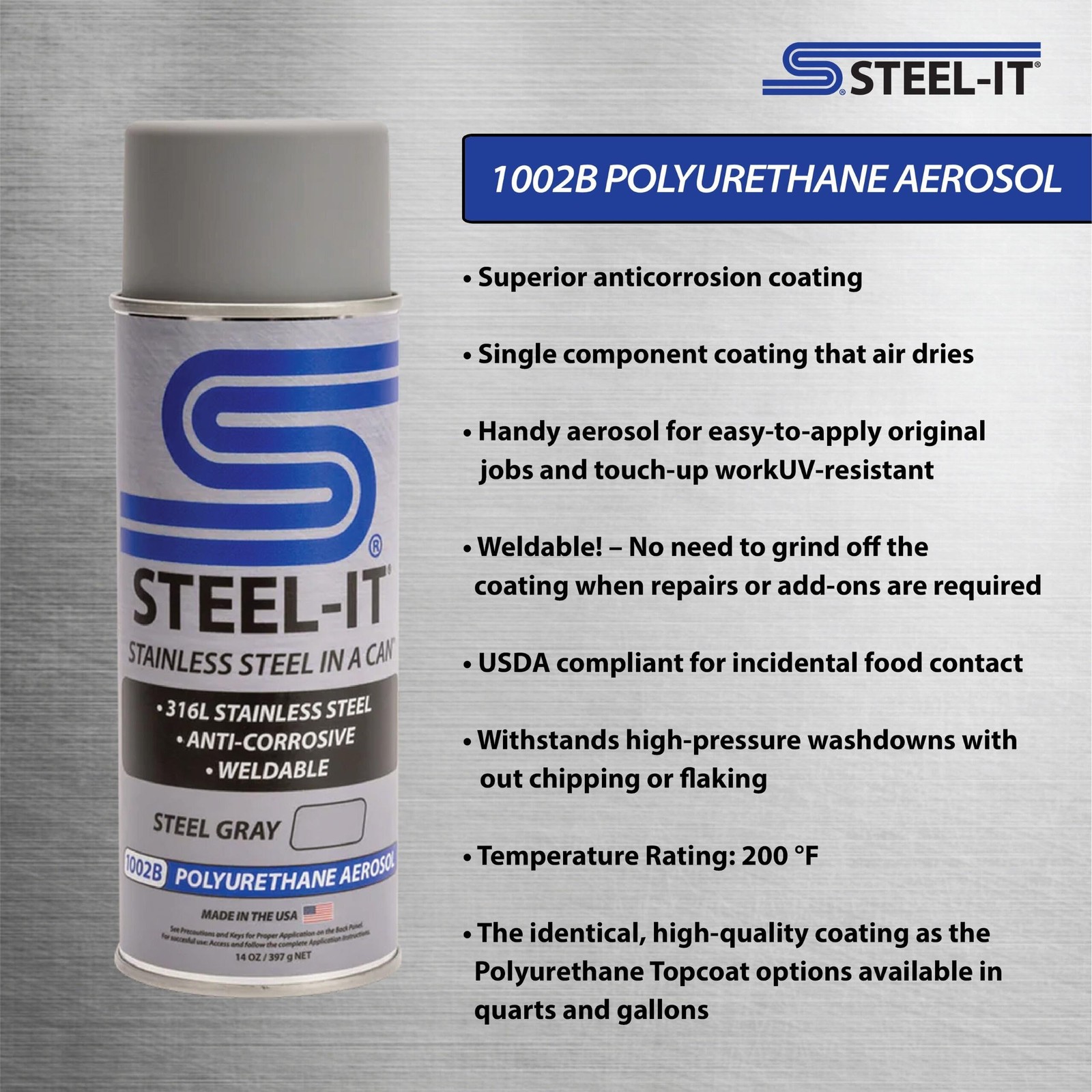 Steel-It 1002D Polyurethane Aerosol, 12 Ounce (Pack of 1), Steel Gray