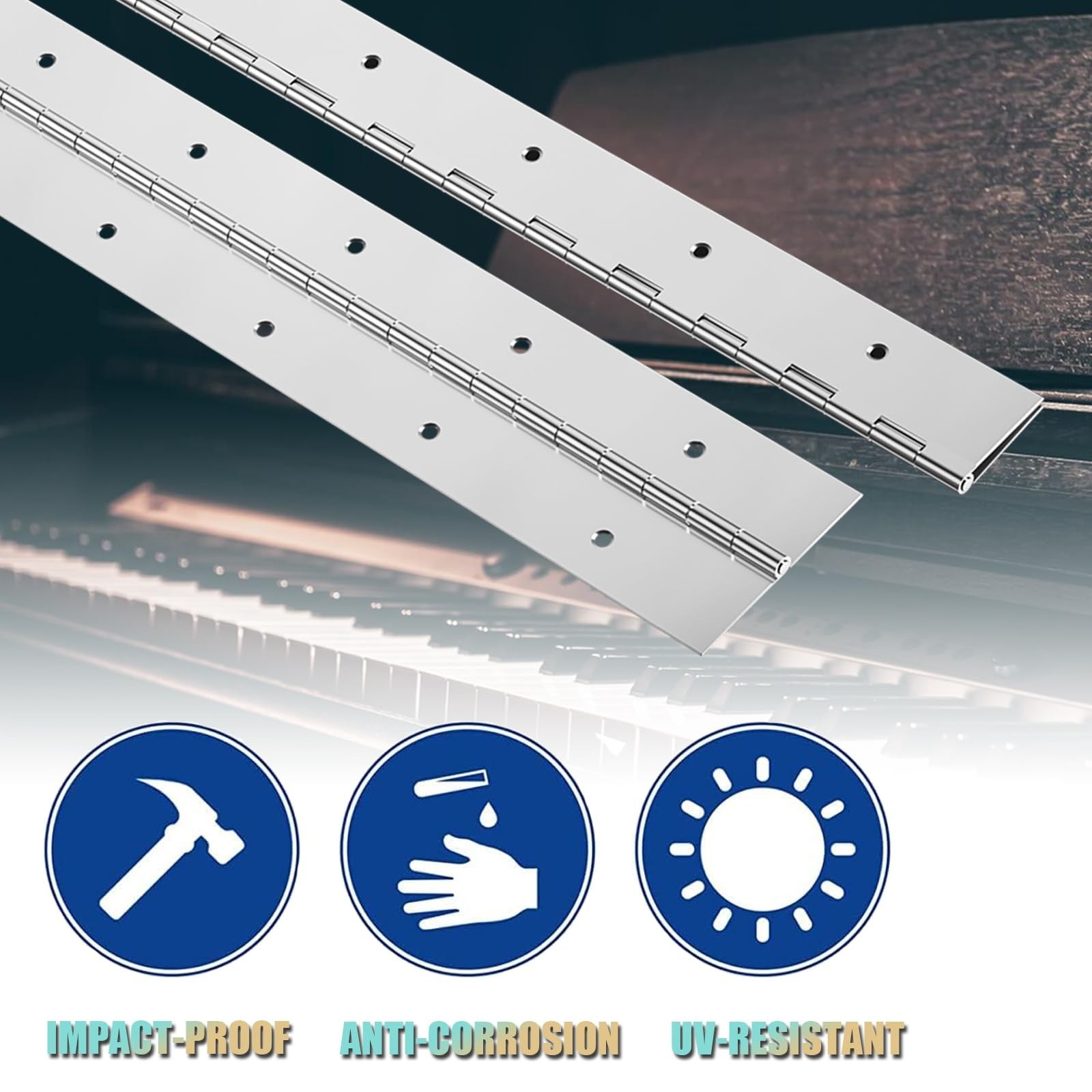 Heavy Duty Piano Hinges 18Inch, 2PCS Stainless Steel Piano Hinge with Hole, 0…