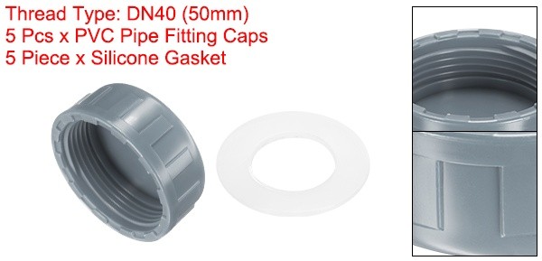 5Pcs 1-1/2 Inch PT Female Thread PVC Pipe Fitting Cap with Gasket Gray