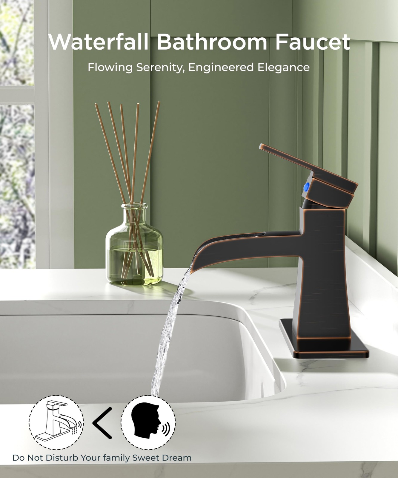 FORIOUS Bathroom Sink Faucet 1 Hole Waterfall One Handle Oil Rubbed Bronze