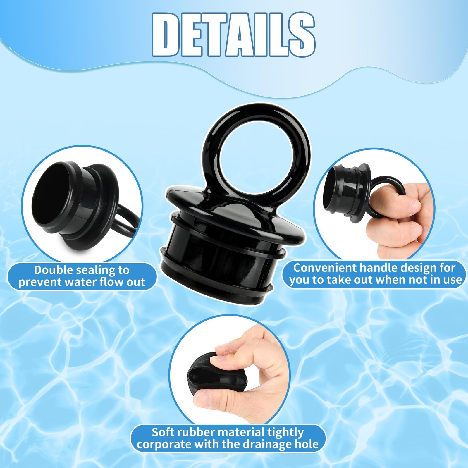 2 Pcs PVC Boat Drain Plug, 1 1/2″ Livewell Plugs for Thru Hull Black