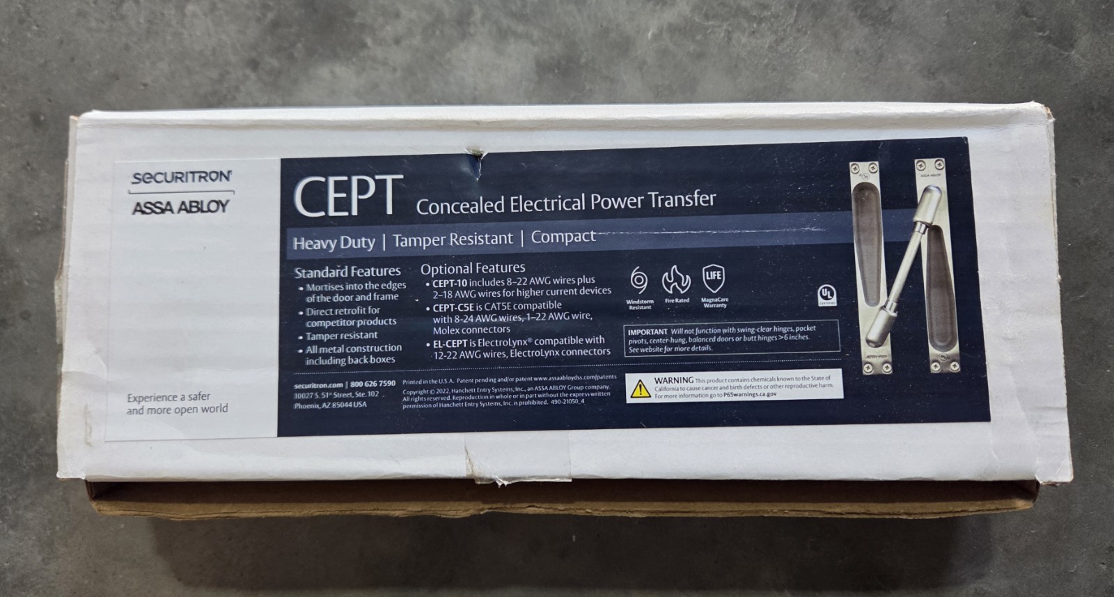 Securitron CEPT Concealed Electrical Power Transfer with Electrolynx Connectors.