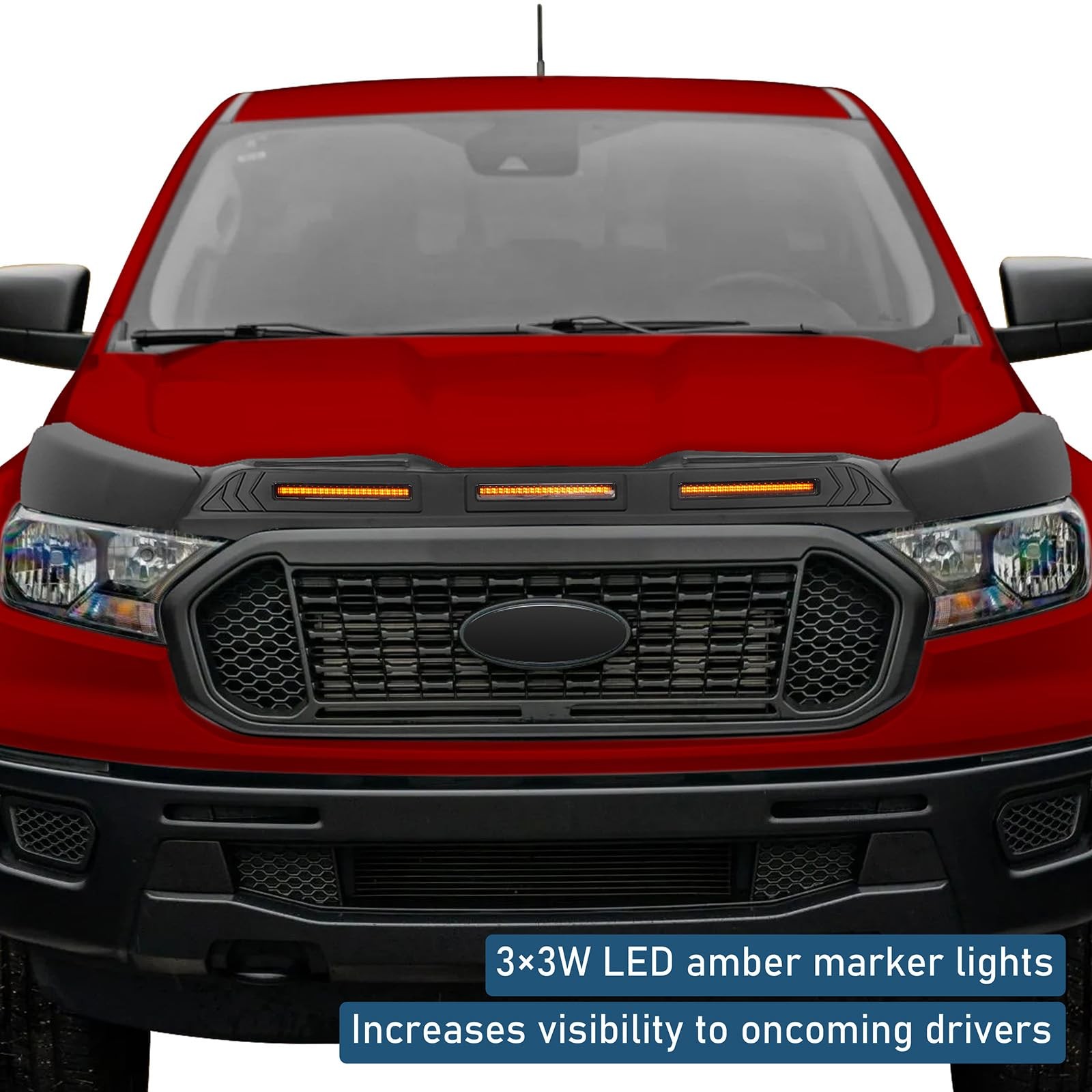 Ranger Hood Protector Bug Deflector Stone Guard with Amber Lights 2019-2023