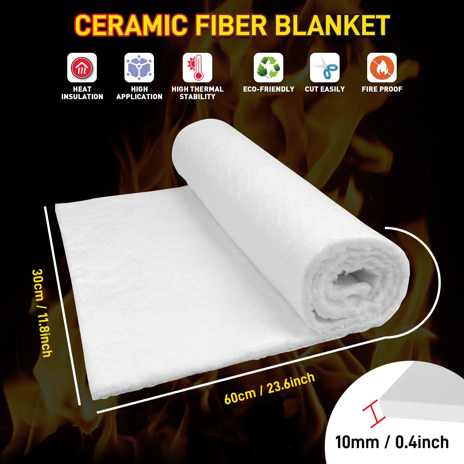 Ceramic Fiber Insulation Blanket Fireproof & Heat Resistant Up to 2700°F 12″×24″