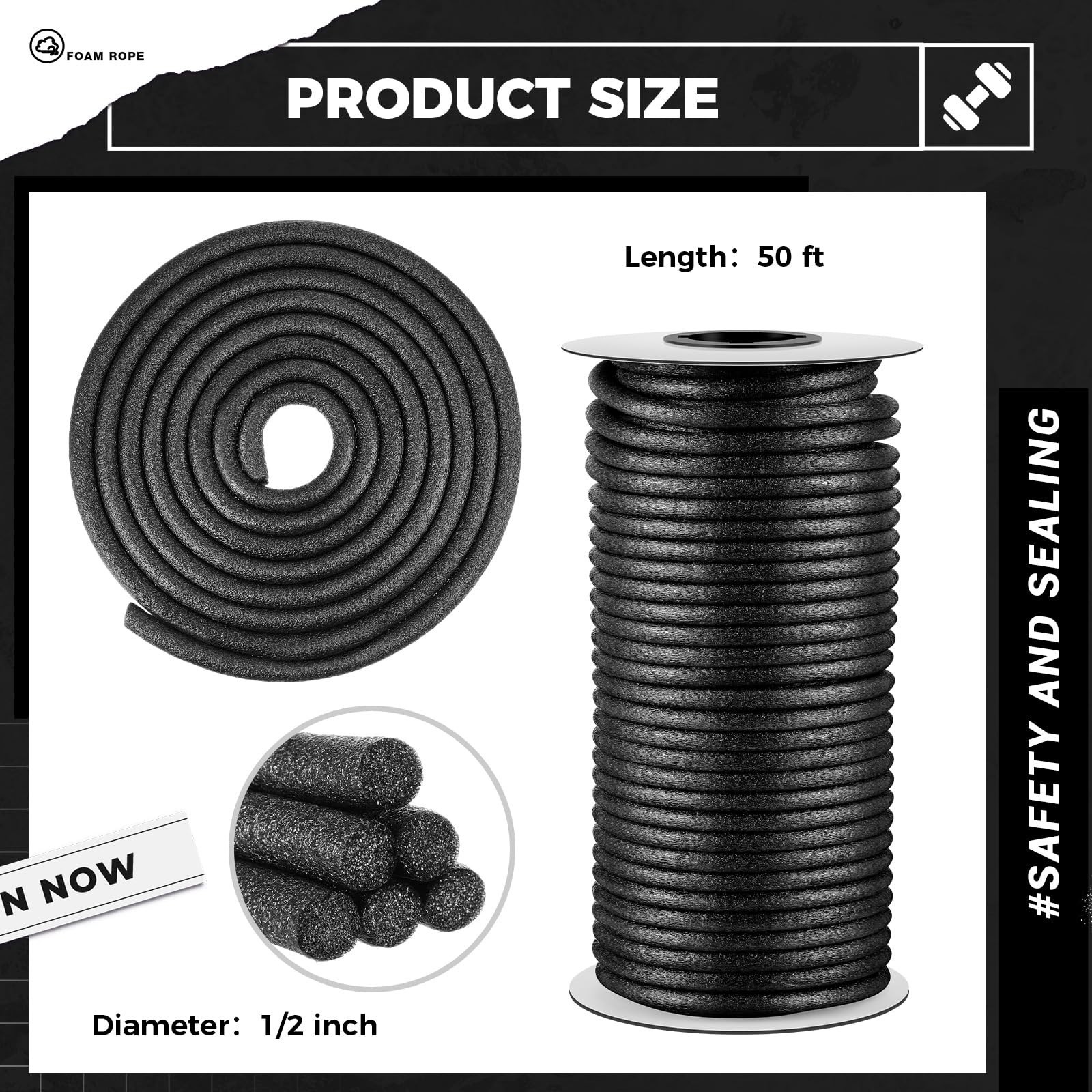 MotiMind 1/2 Inch x 50 ft Foam Backer Rod for Gaps Joints Concrete Crack Fill…