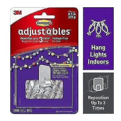 Command® Adjustables™ 1/2 lb Clips, 14 Clips, 30 Strips 17840CLR-14ES