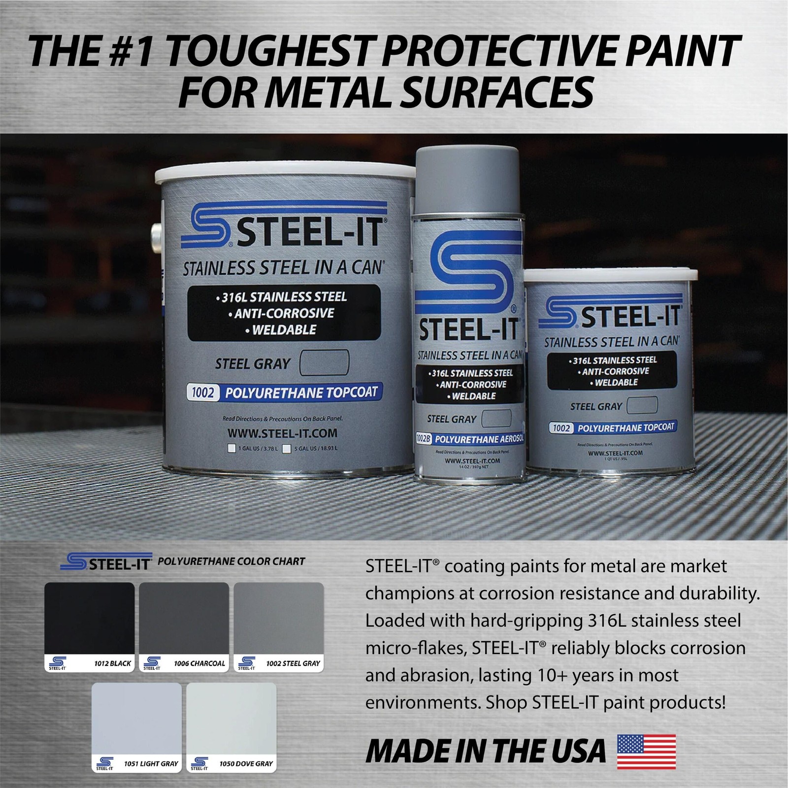 Steel-It 1002D Polyurethane Aerosol, 12 Ounce (Pack of 1), Steel Gray