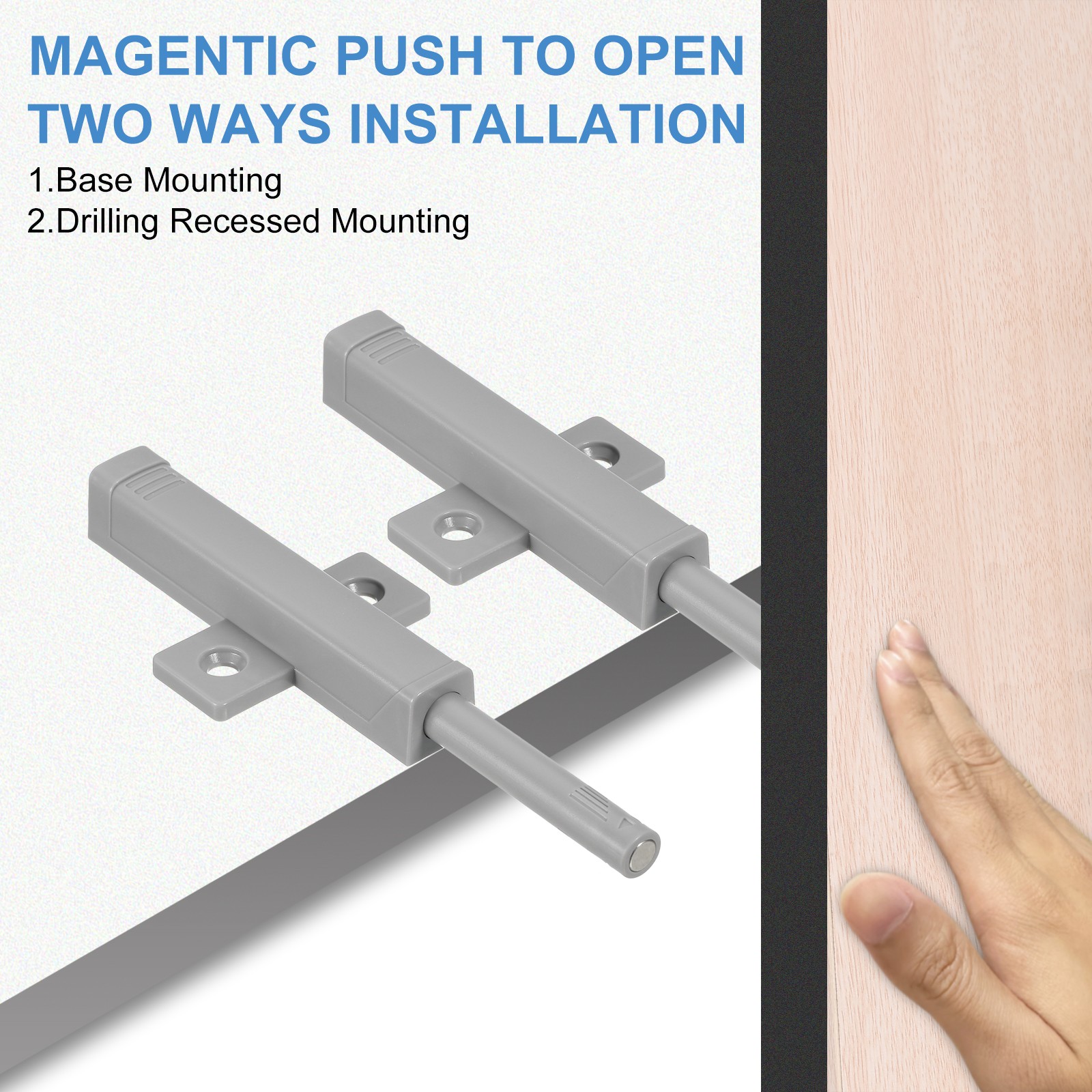 8 Pcs Magnetic Push Latches for Cabinet, 3.66×0.63 Inch Push to Open Latch Grey