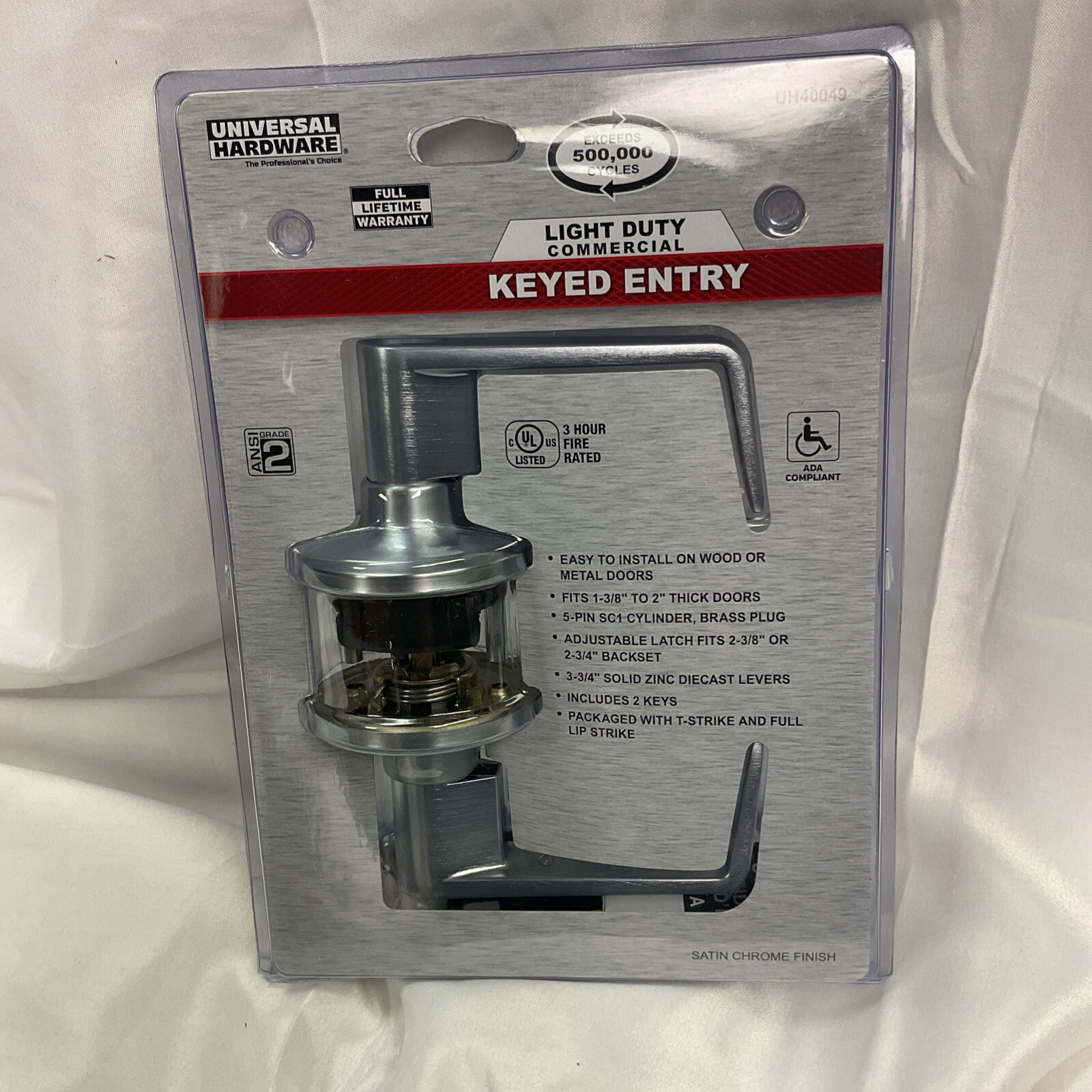 Universal Hardware Commercial Standard Duty Keyed Entry Door Lever Satin Chrome