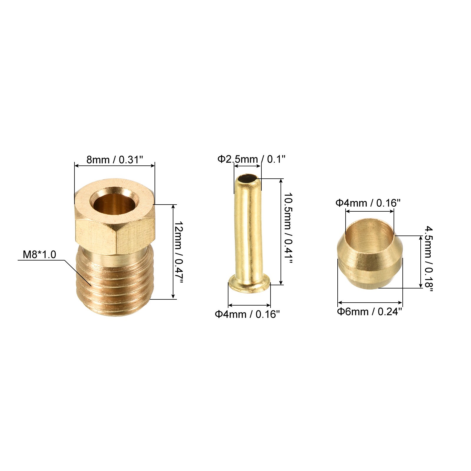 Sleeve Ferrule & Insert & Nut 2.5mm ID 4mm OD Tube Brass Compression Kit 1 Set