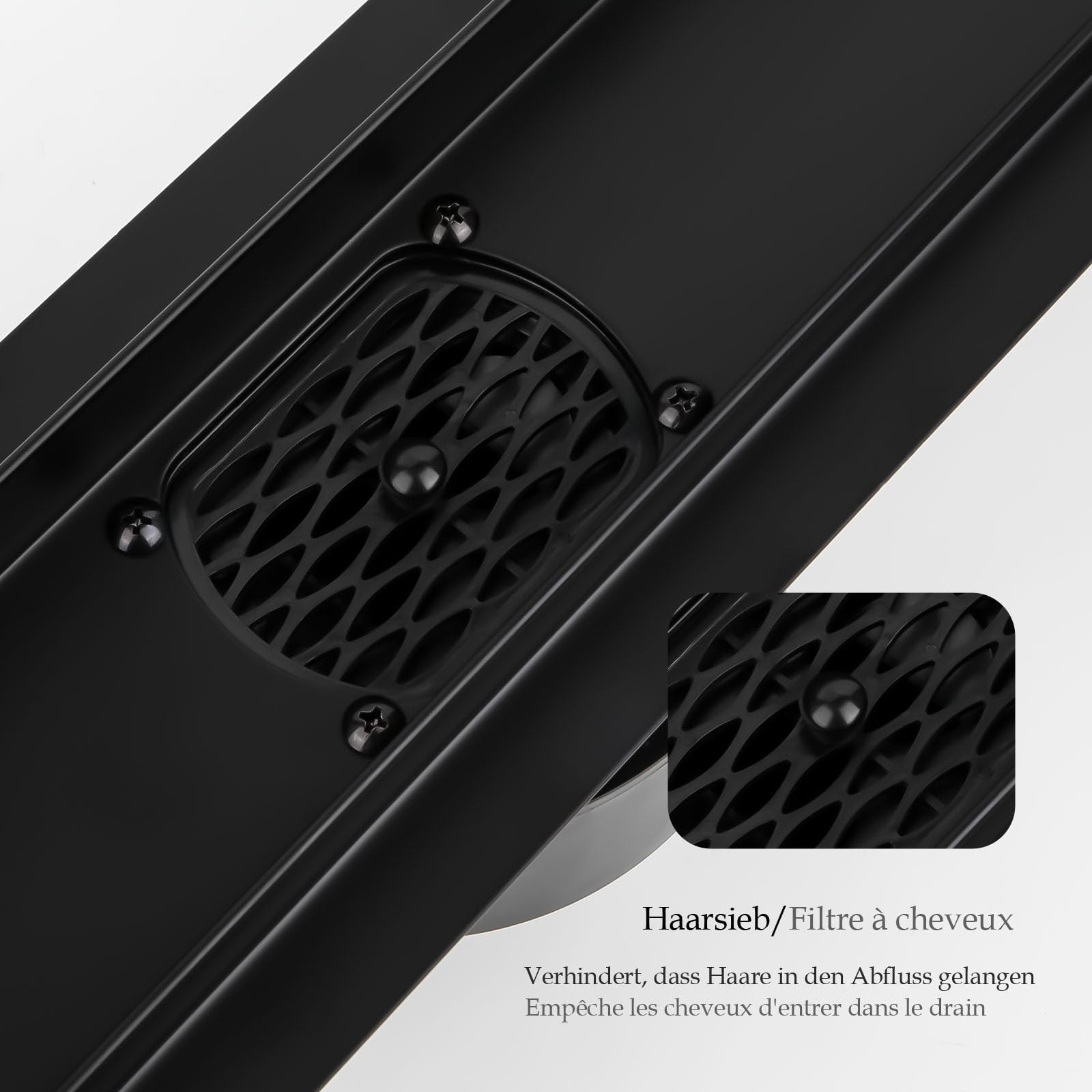 Shower Channel 70 cm Complete Set Black, Stainless Steel Drain Channel, Extra Flat Bef…