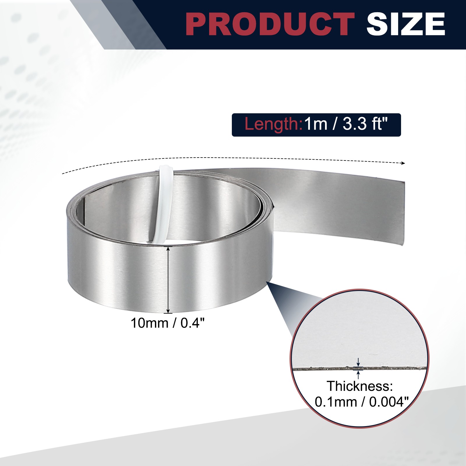 0.4in x 3.3ft Stainless Steel Flashing Roll, 0.1mm Metal Roof Panels
