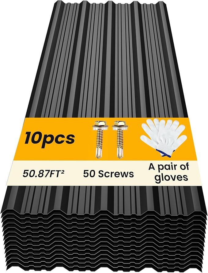 Black 10 pcs 41.34×17.72″ Corrugated Galvanized Metal Roofing Panels