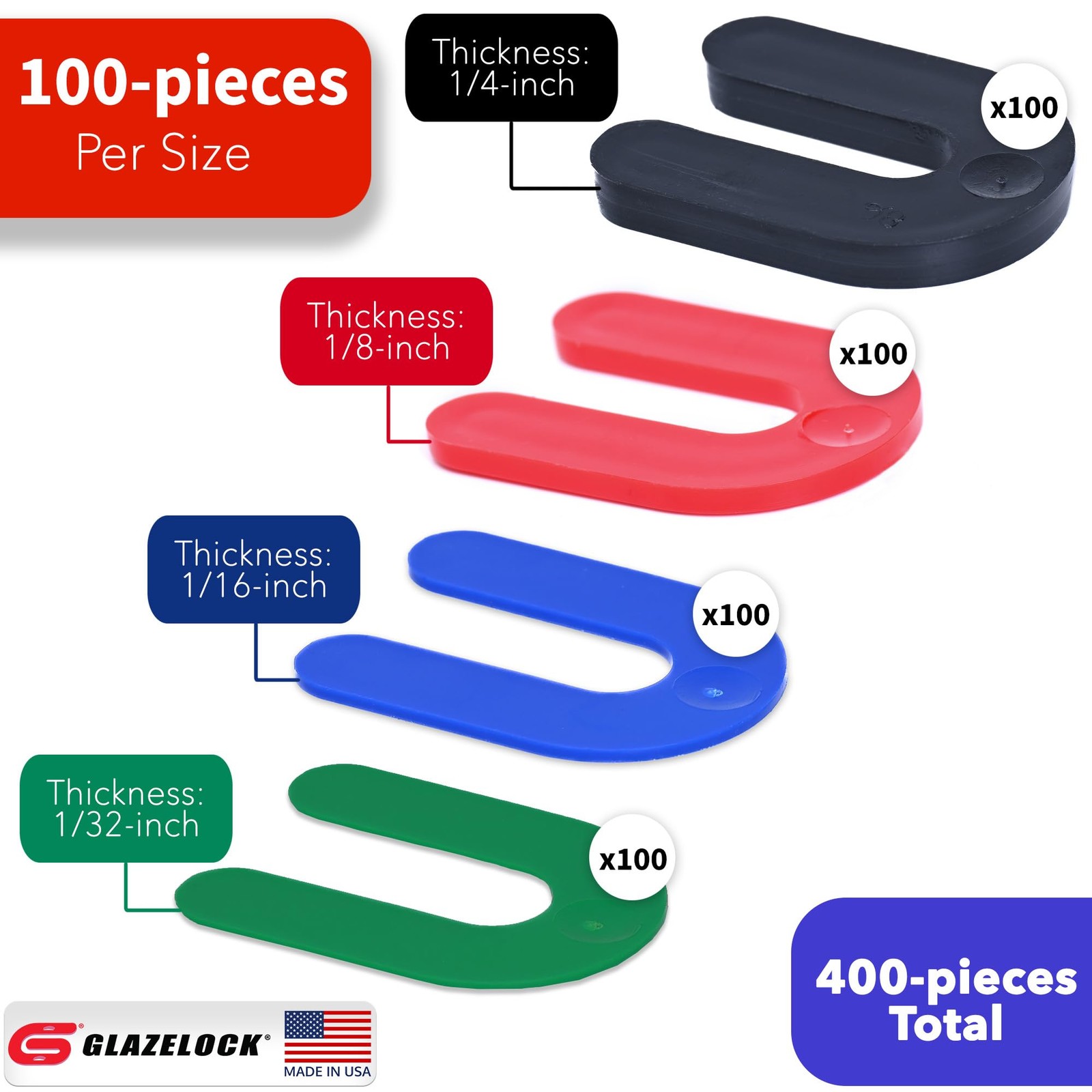 Glazelock Plastic Horseshoe Shims for Leveling Multipack (400-Piece 1/4, 1/8,…