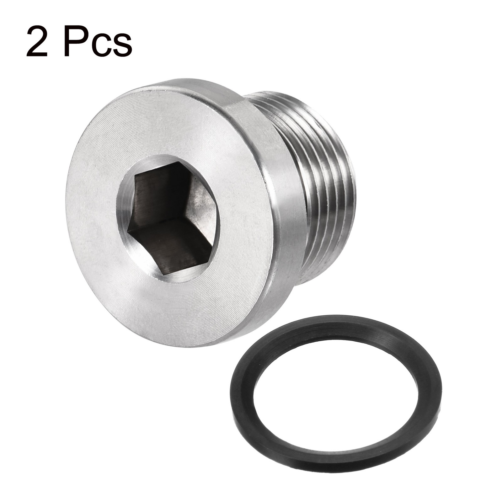 2 x Stainless Steel Inner Hex Head M20x1.5 Pipe Fitting Plug w Seal Ring