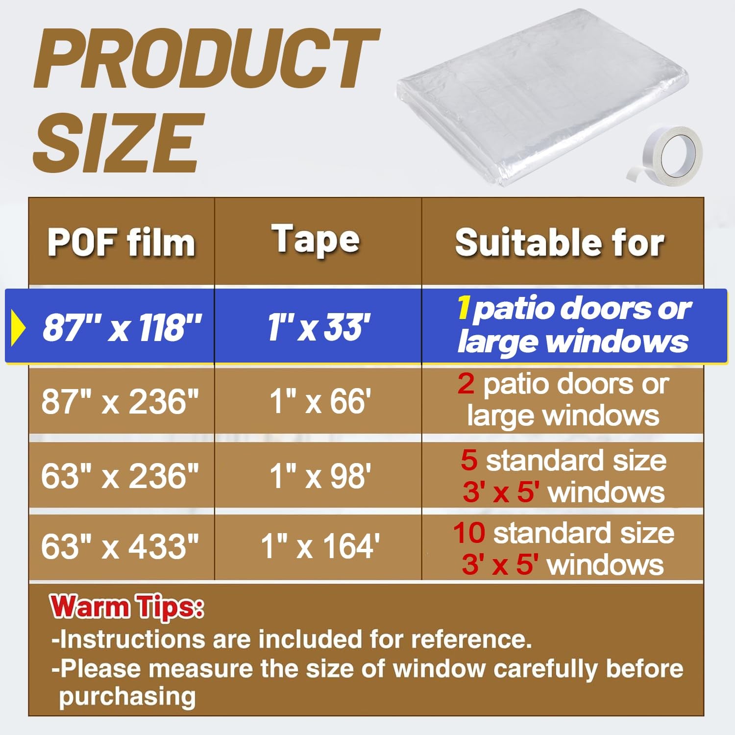 Patio Door Window Insulation for Winter – 87 × 118 in Thicken Sealing Plastic…