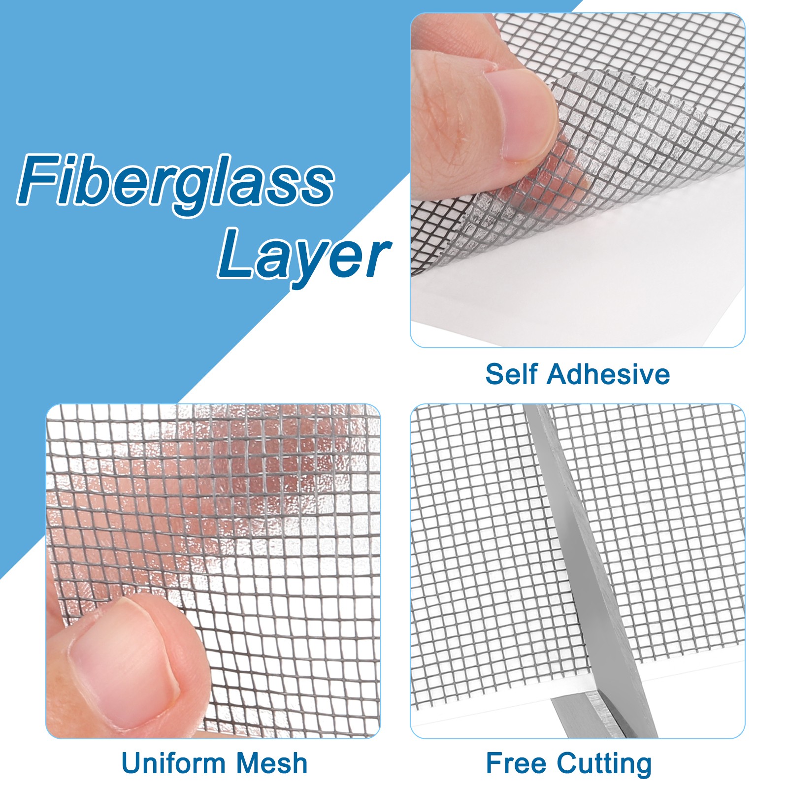 28Pcs 4 Styles Fiberglass Window Screen Repair Kit, Grey