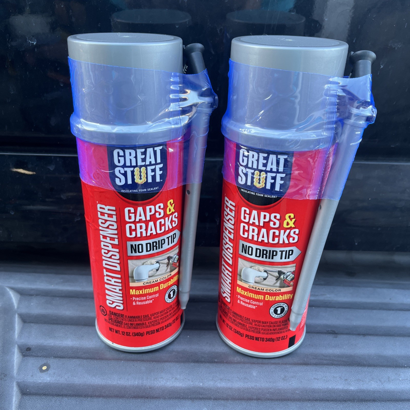 Lot of 2 Great Stuff Gaps and Cracks Spray Foam – 12oz cream color no drip tip