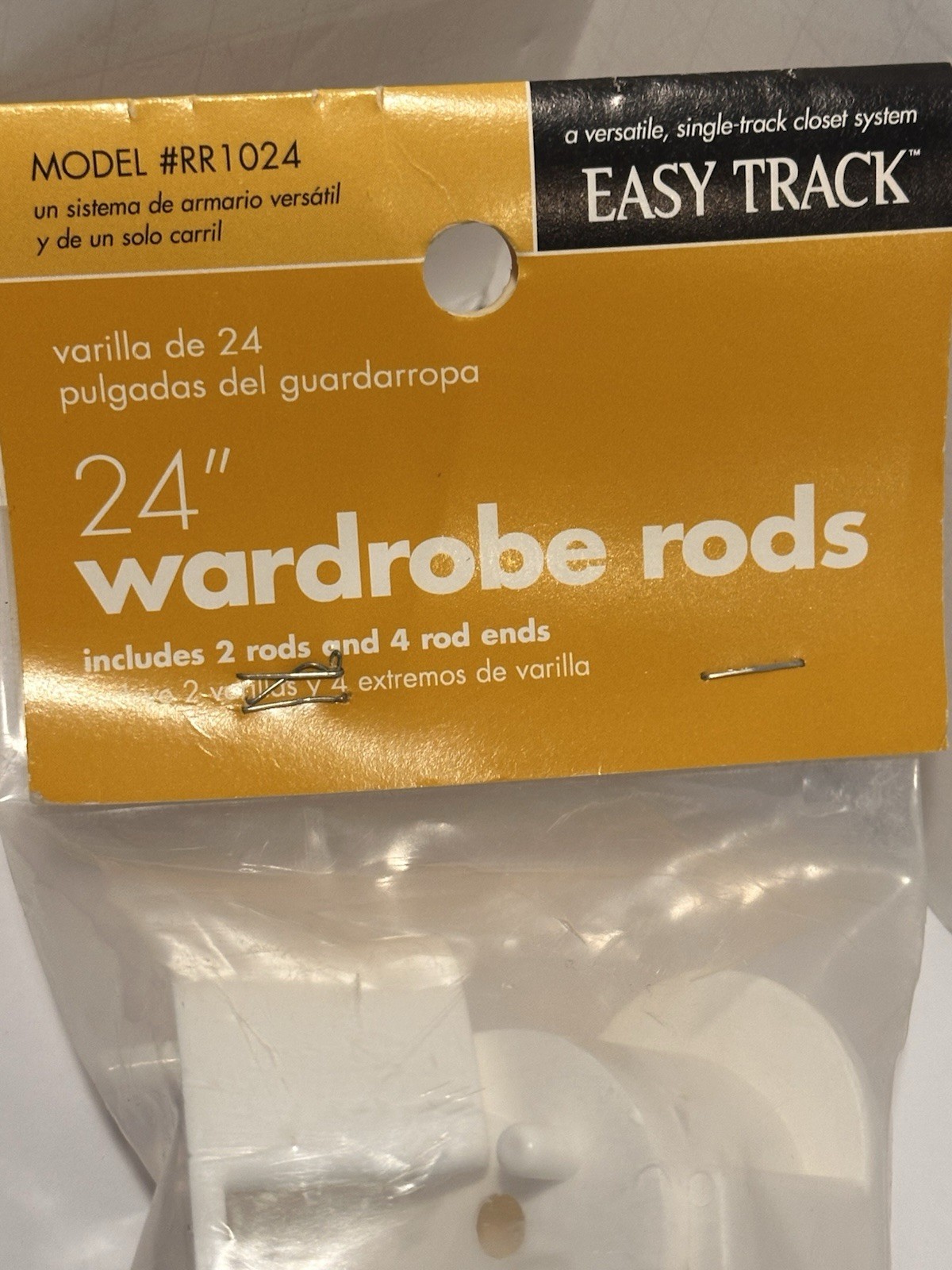 Easy Track 24″ Wardrobe Rods/Ends (2 Pack) Closet Storage, White NEW IN PACKAGE