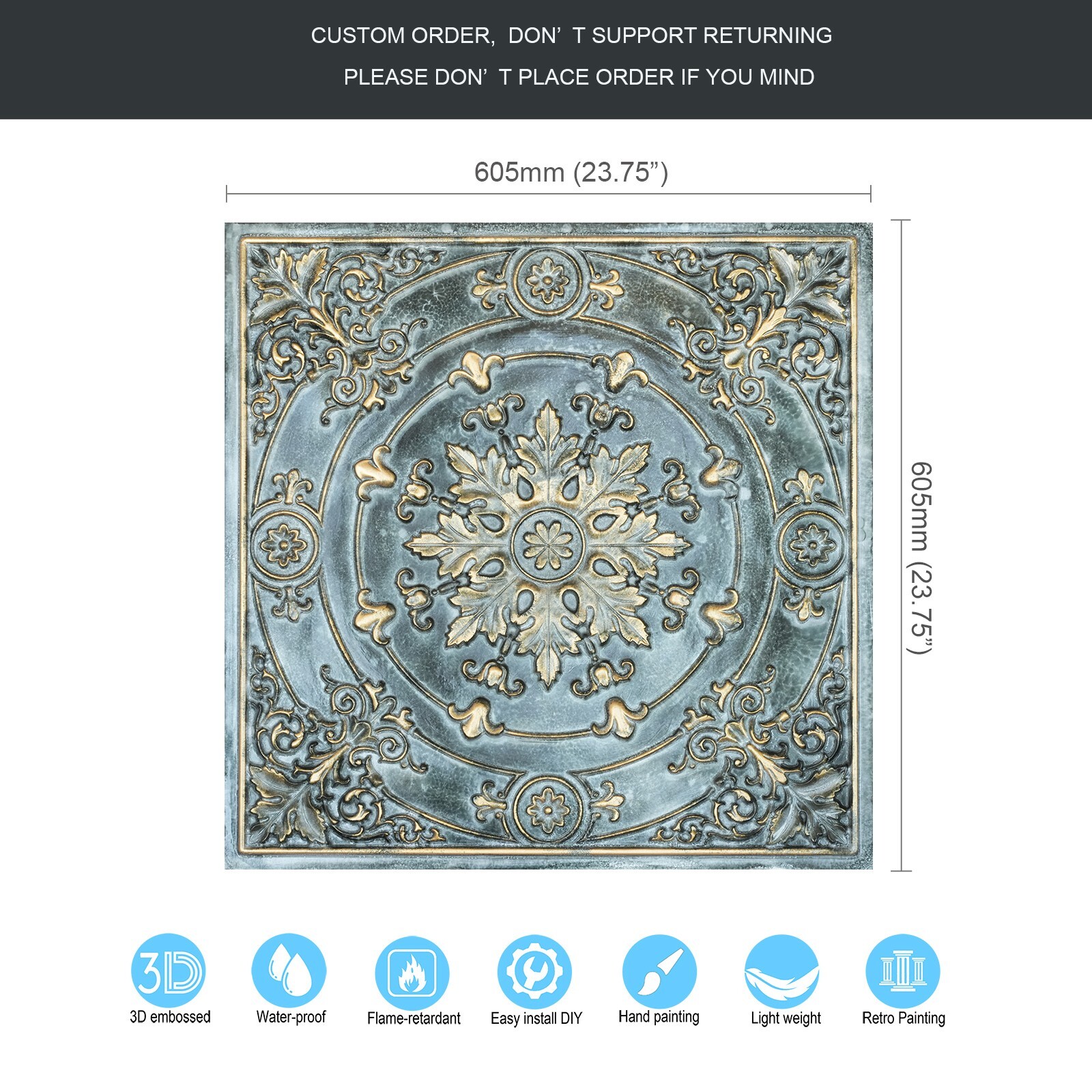 Artistic 3D ceiling tile Metalize wall panels for HOTEL PL18 Bluish gold 10pcs