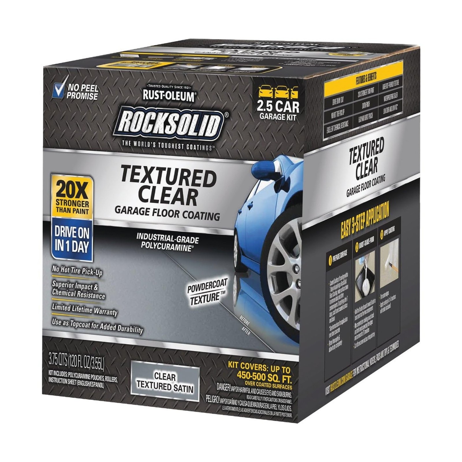 Rust-Oleum 317382 RockSolid Garage Floor Coating, 2.5 Car Kit, Textured Clear