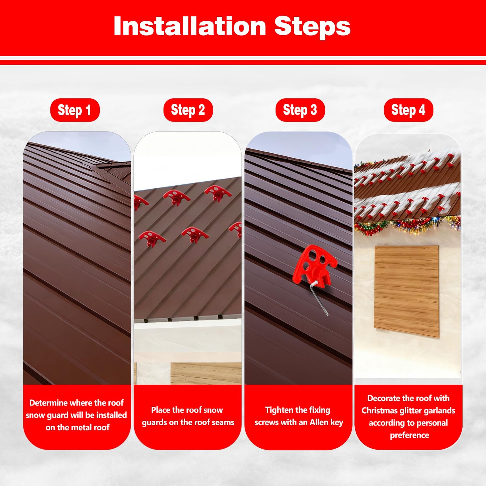 52 Pack Red Snow Guards for Metal Roofs Standing Seam Ice Stops Plastic