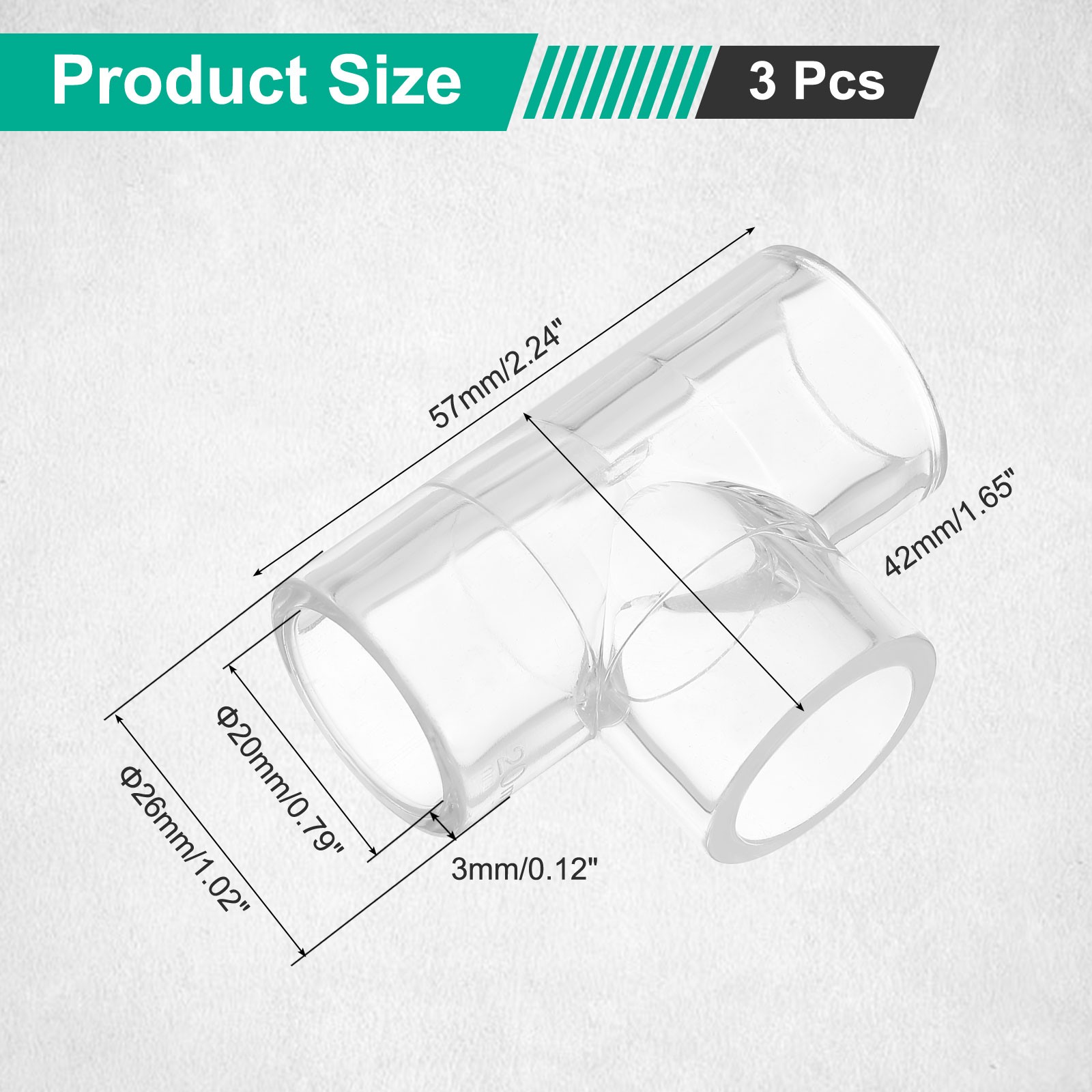 3Pcs Clear Tee Pipe Fitting, 20mm/0.79″ Elbow Fitting Adapter Tube Connector