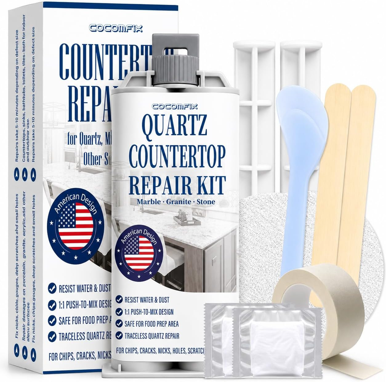 White Quartz Countertop Repair Kit, Counter Filler for Chips & Cracks | Quick-Cu
