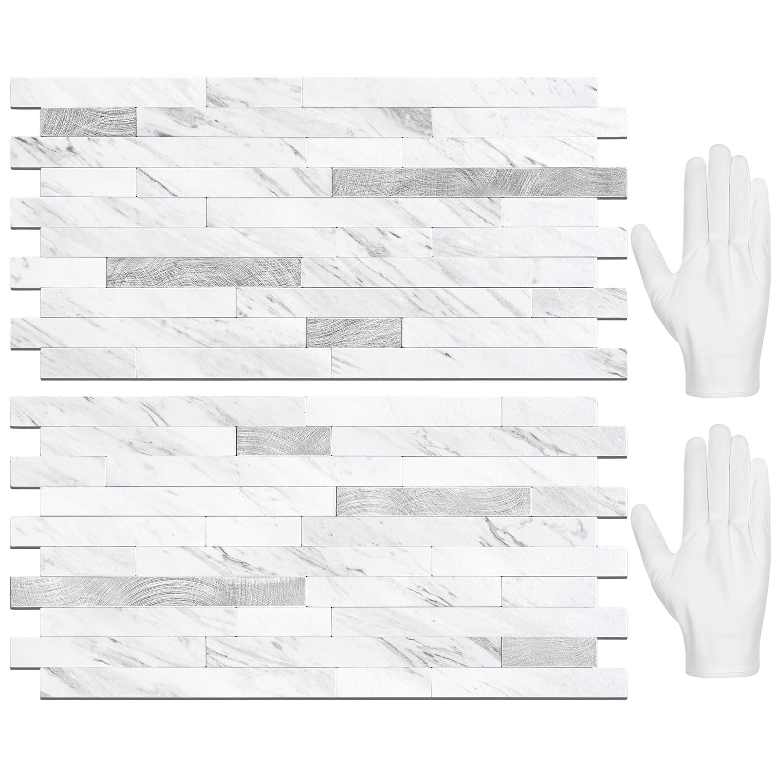 STICKGOO 20 Sheets Peel and 12 inch x 5.9 inch, White Marble + Metal Silver