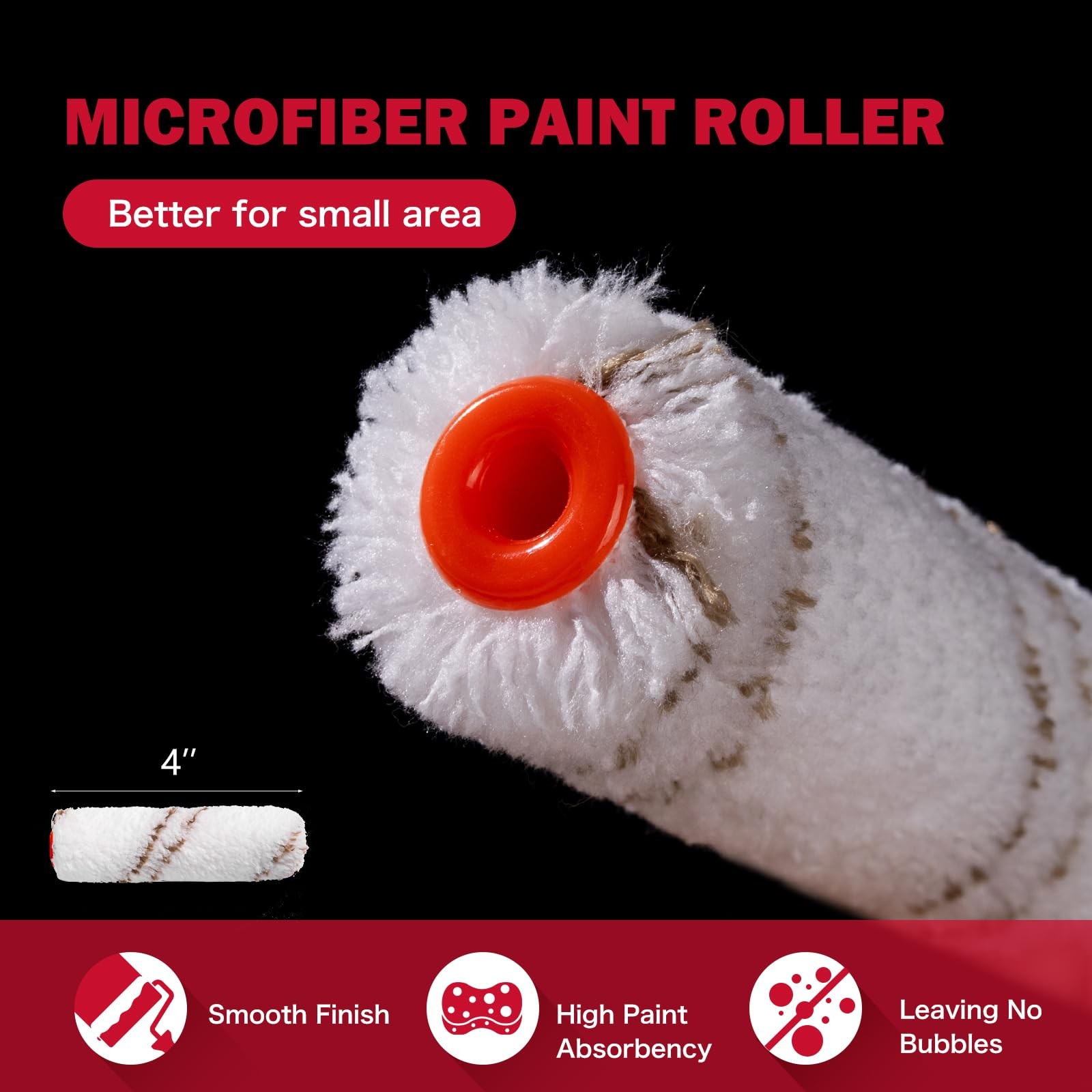 Mister Rui Mini Paint Roller Kit-13 Piece, 4-Inch 4 inches, Red Tray