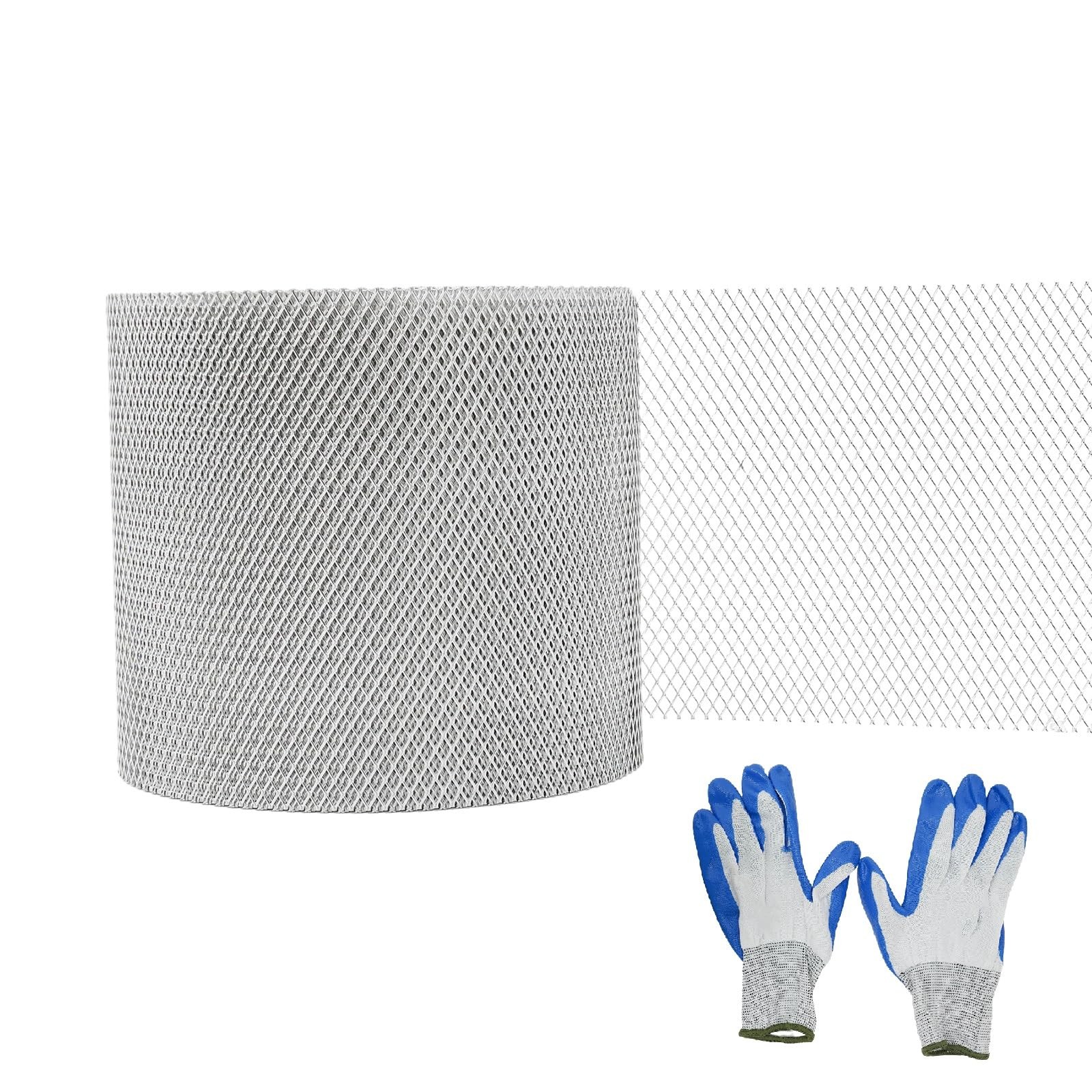 5in x 50ft Aluminum Leaf Gutter Guard Mesh Roll with Gloves
