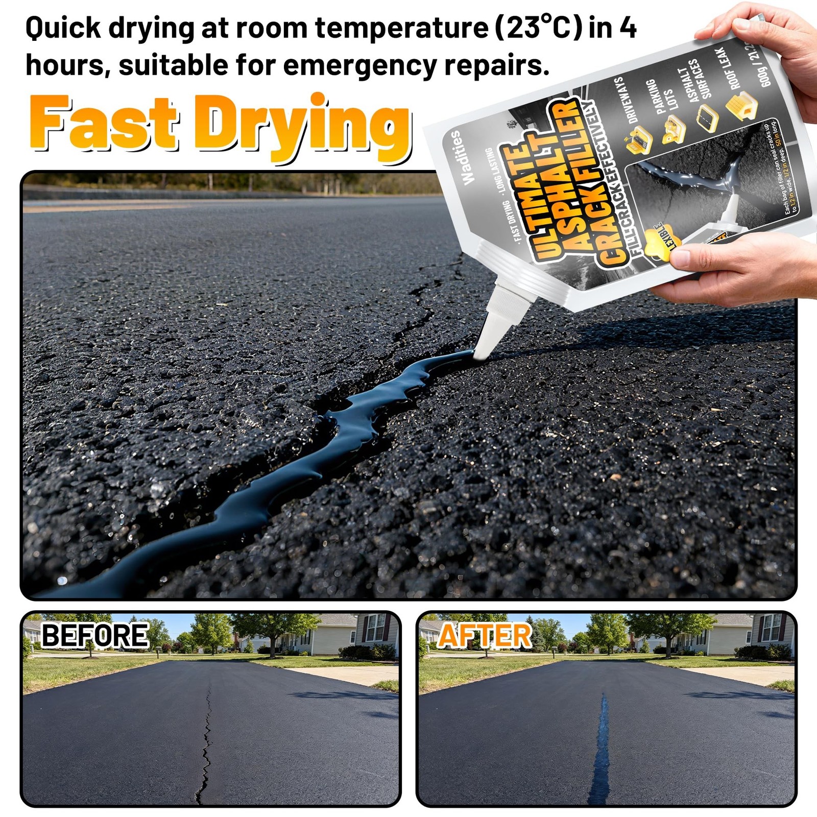 Asphalt Crack Filler, 2.65LB High Elasticity Cement Crack Filler, Self Leveli…