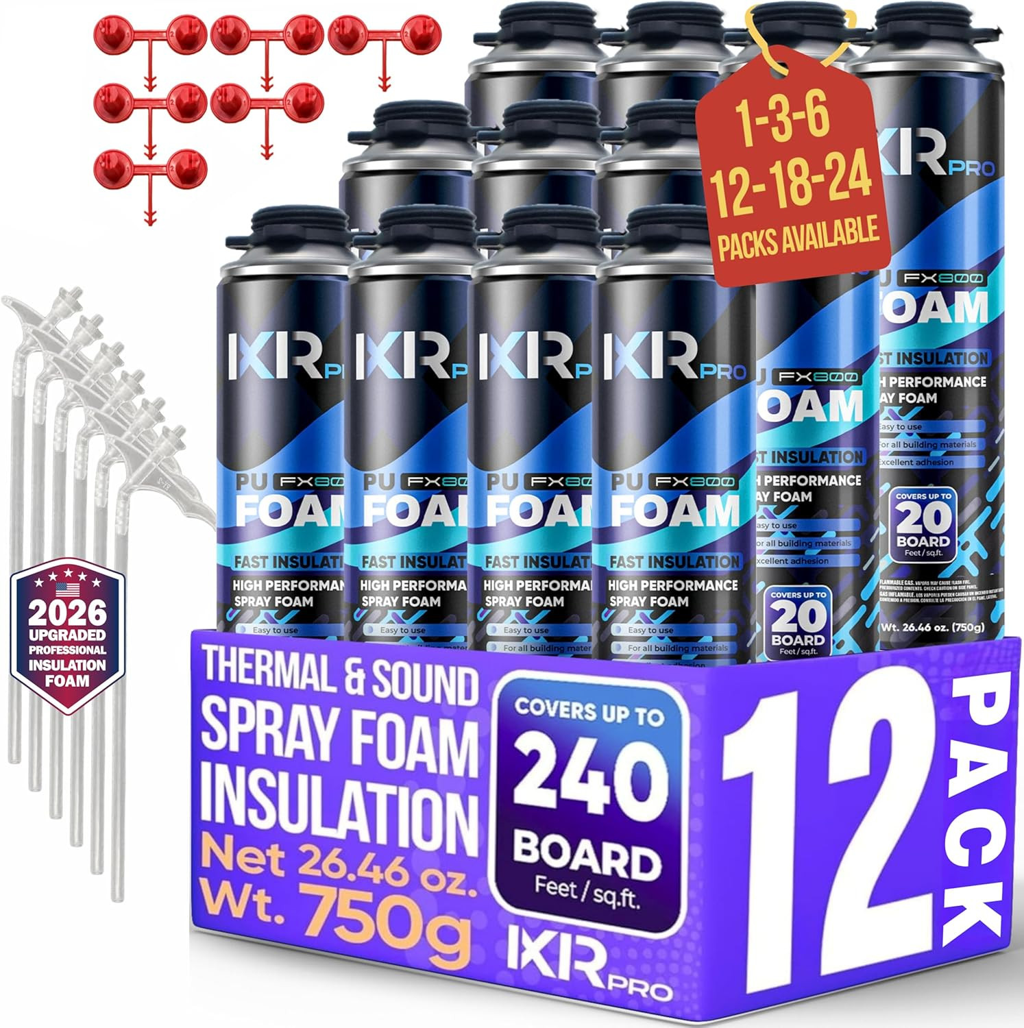 Spray Foam Insulation Can (12 X 26.46 Oz. / 750 G) Expanding Sealant, High Densi