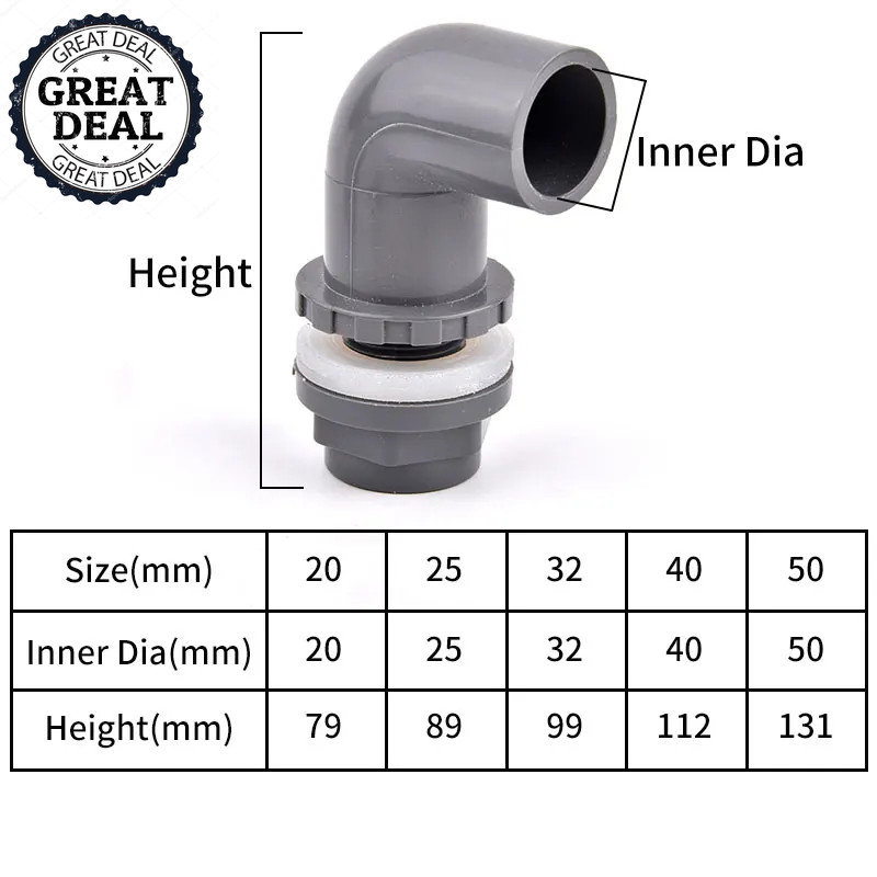 Grey PVC Connector Fittings Straight Elbow Tee Pipe Clamp Water Pipe Adapter NEW