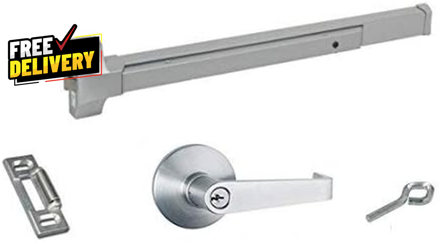 Push Bar Panic Exit Device Aluminum, with Exterior Lever Trim (Aluminum)