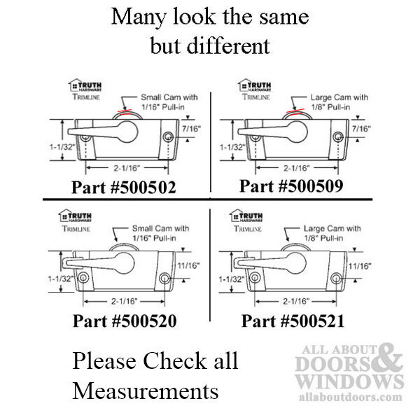 Truth Trimline Sweep Lock, 2-1/16 screw holes, 1/16 cam, 7/16 offset – Choose C