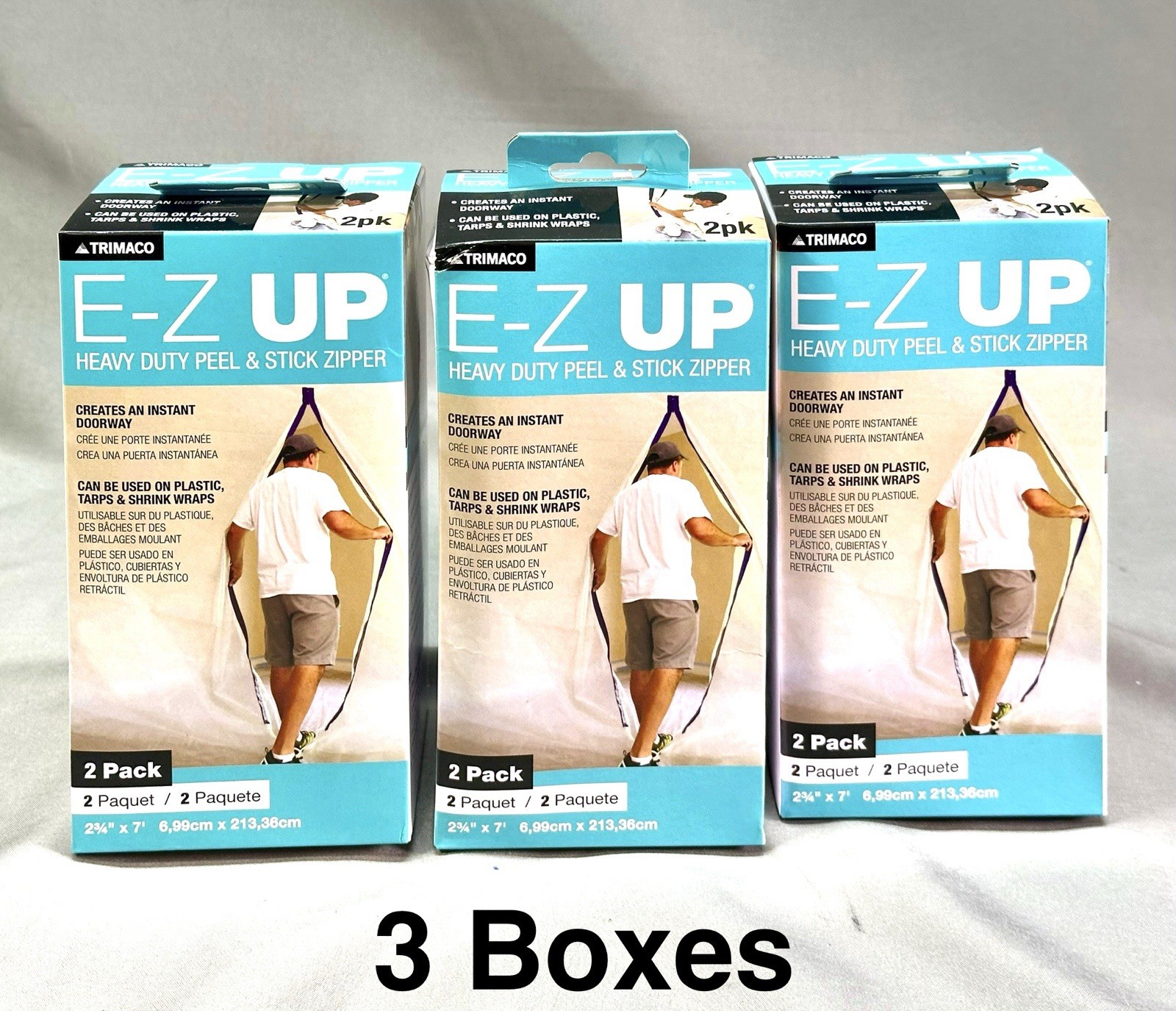 3 Boxes Trimaco E-Z Up Peel + Stick Zipper (2-Packs) 06184 6 Total Zippers NEW