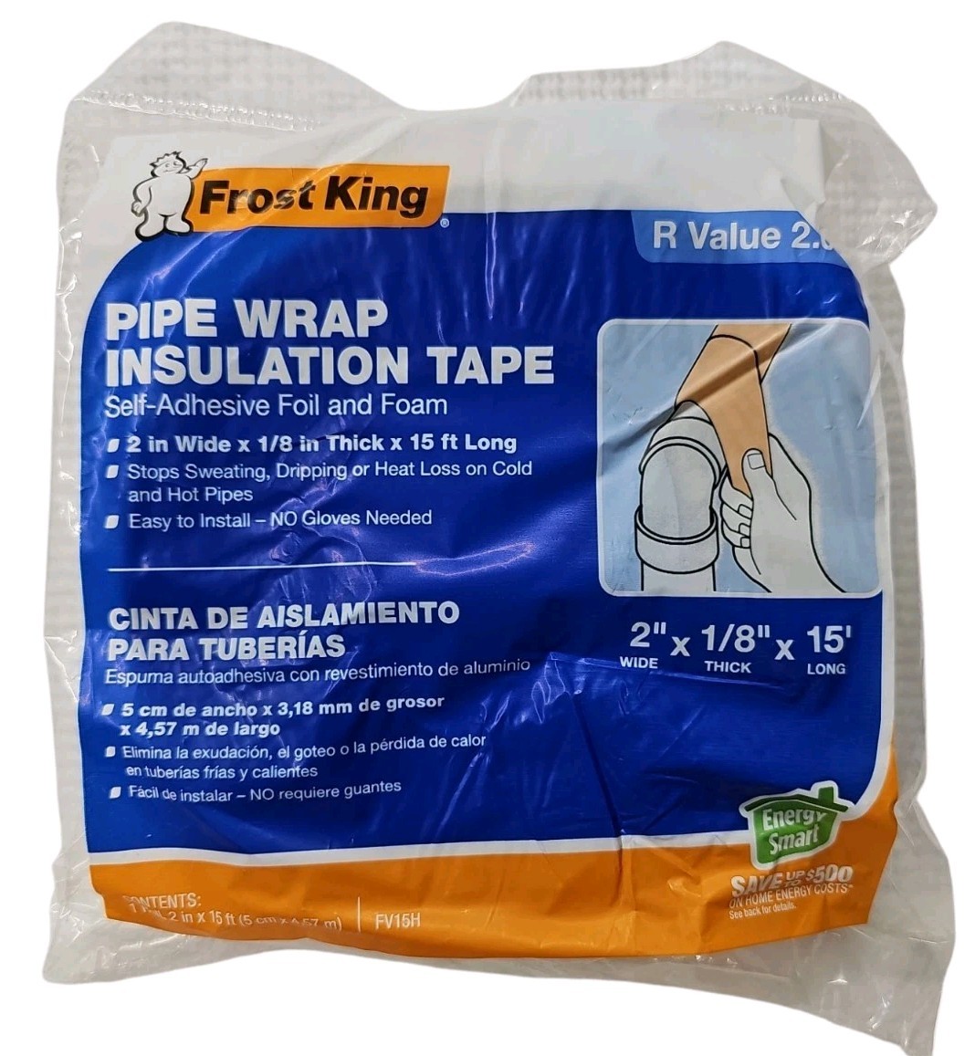 Frost King Pipe Insulation Wrap Foam and Foil 1/8″ x 2″ 15′ FV15H Self-Adhesive