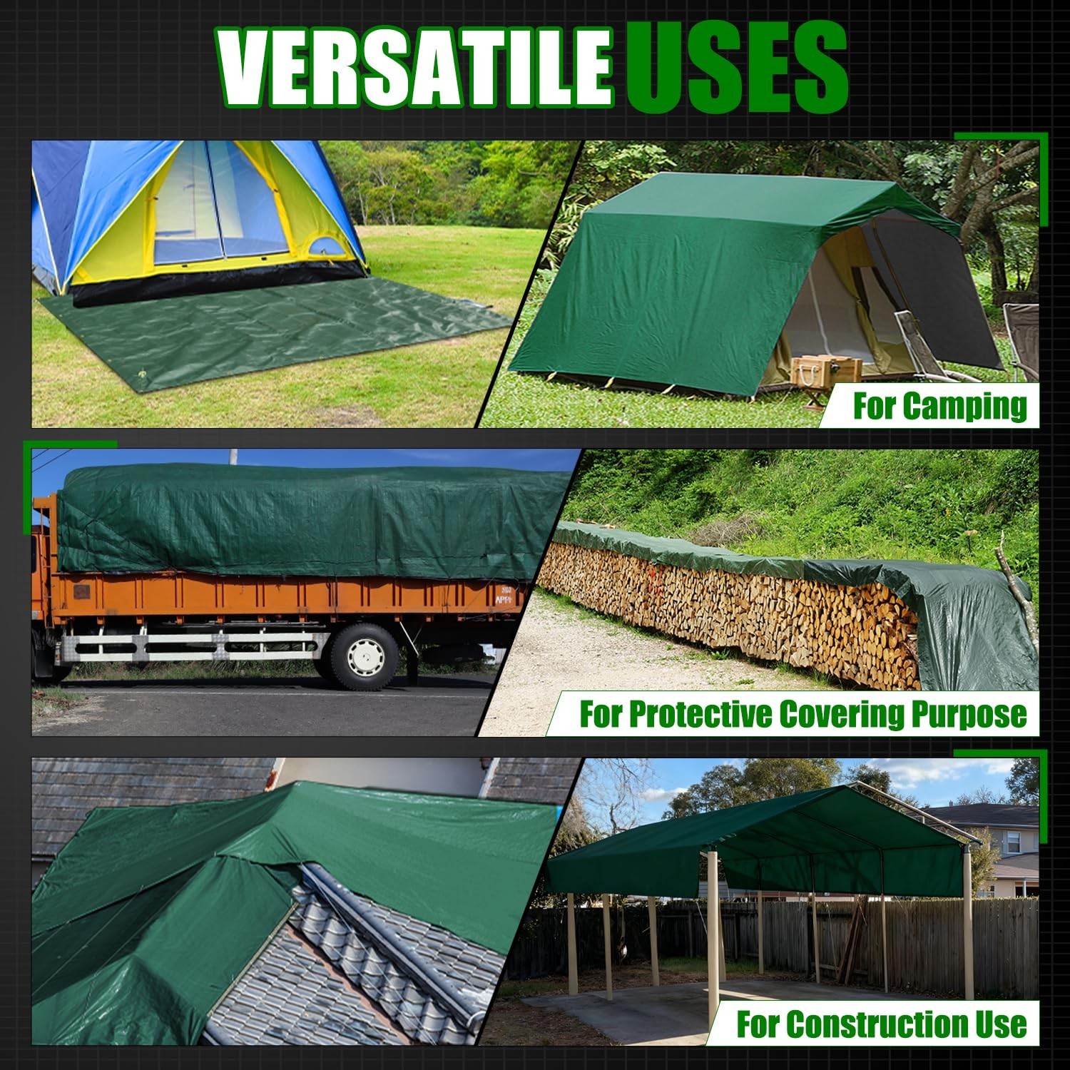 Sunvigor Tarp Waterproof 16x20Ft, Extra Thick 16 Mil Heavy Duty Tarp Cover, T…