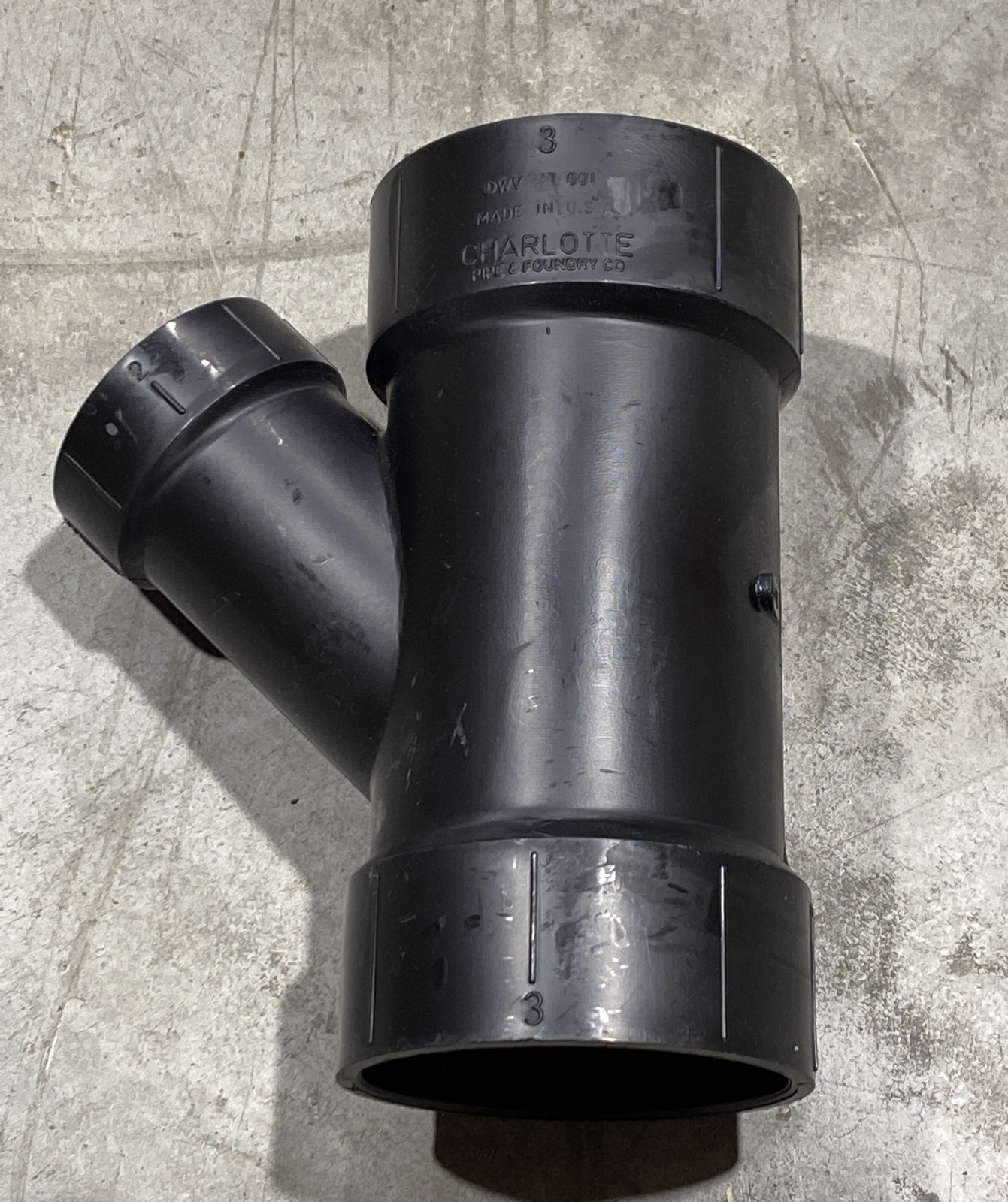 Charlotte Pipe 601 ABS-DWV/NSF-DWV 3X3X2 Plumbing Reducing Wye Fitting All Hub