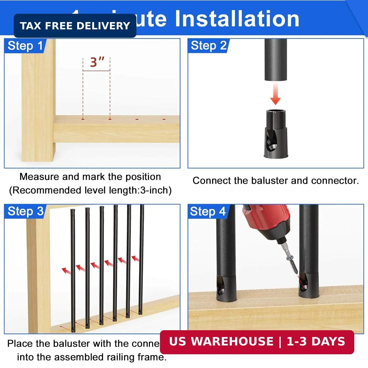 100 Pcs Baluster Repair Connectors for 3/4″ OD Round Baluster, Easy to Install B