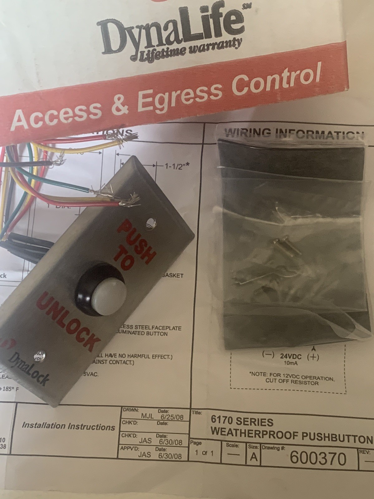 DYNA LOCK 6175 US32D Weatherproof PushButton Push To Open Signage Open Box