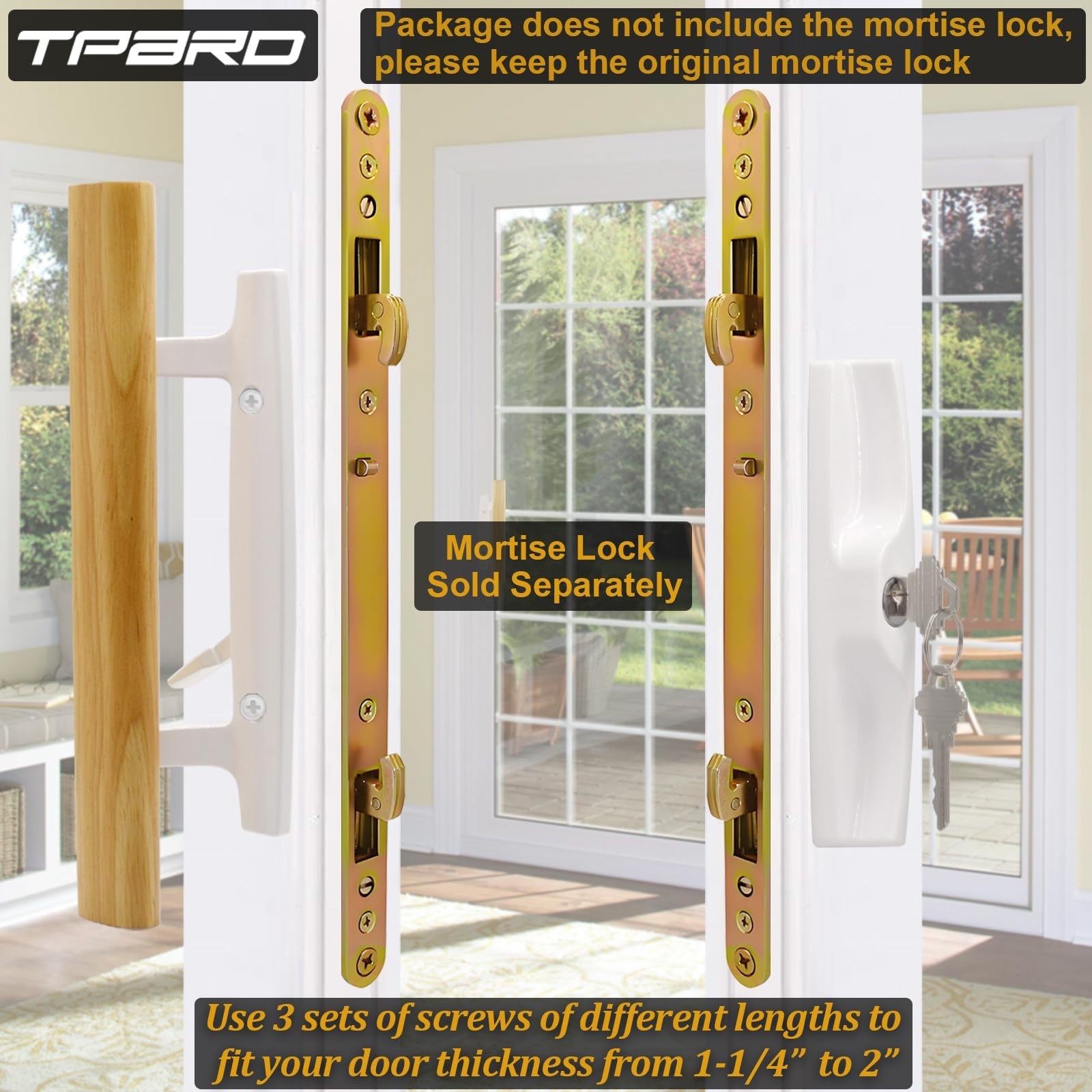 Sliding Glass Patio Door Handle Set with Key Cylinder, Fit for 45° Mortise