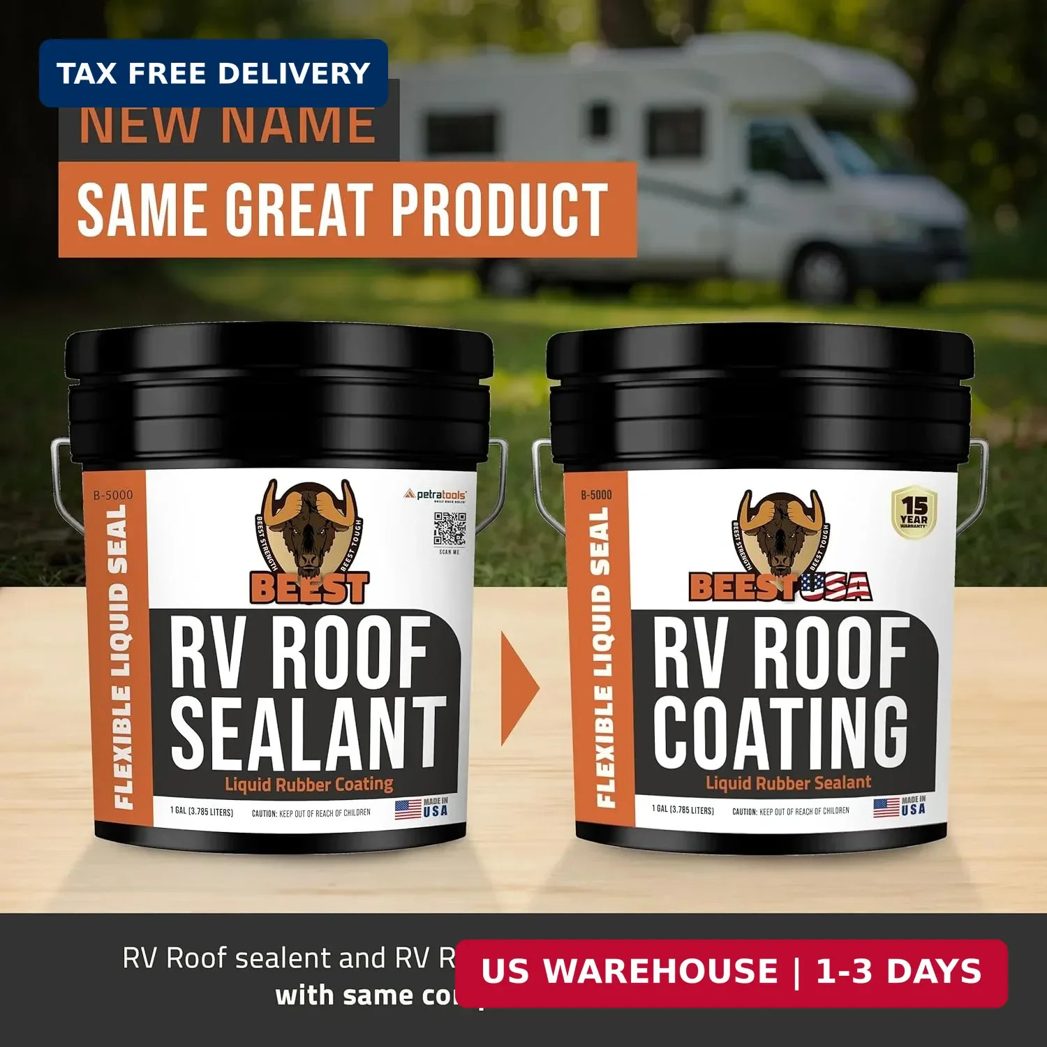 BEEST RV Roof Coating White, 1 Gallon Covers up to 50 sq ft (2 Coats), Solar Ref