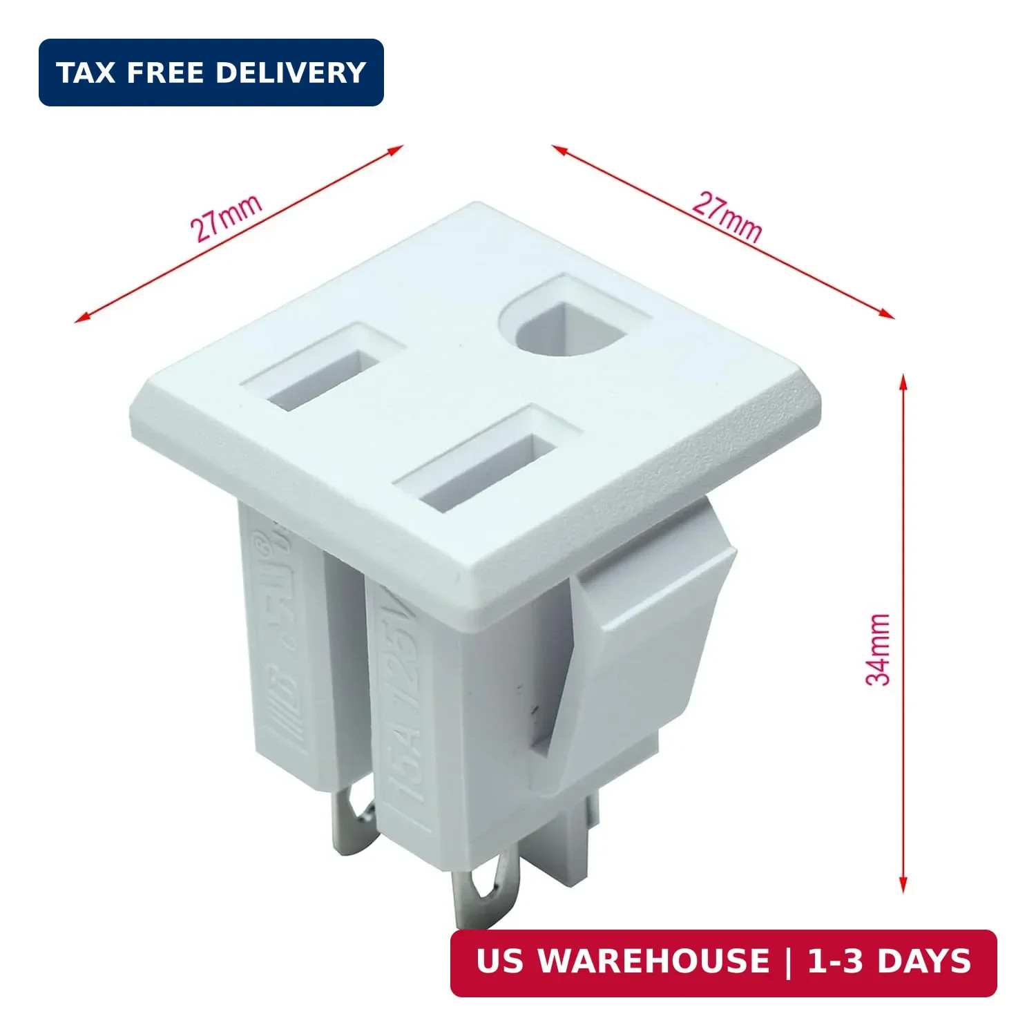 2Pcs White 3 Pins US Power Socket Plug Panel 10A 125V AC Panel Mount Outlet Indu