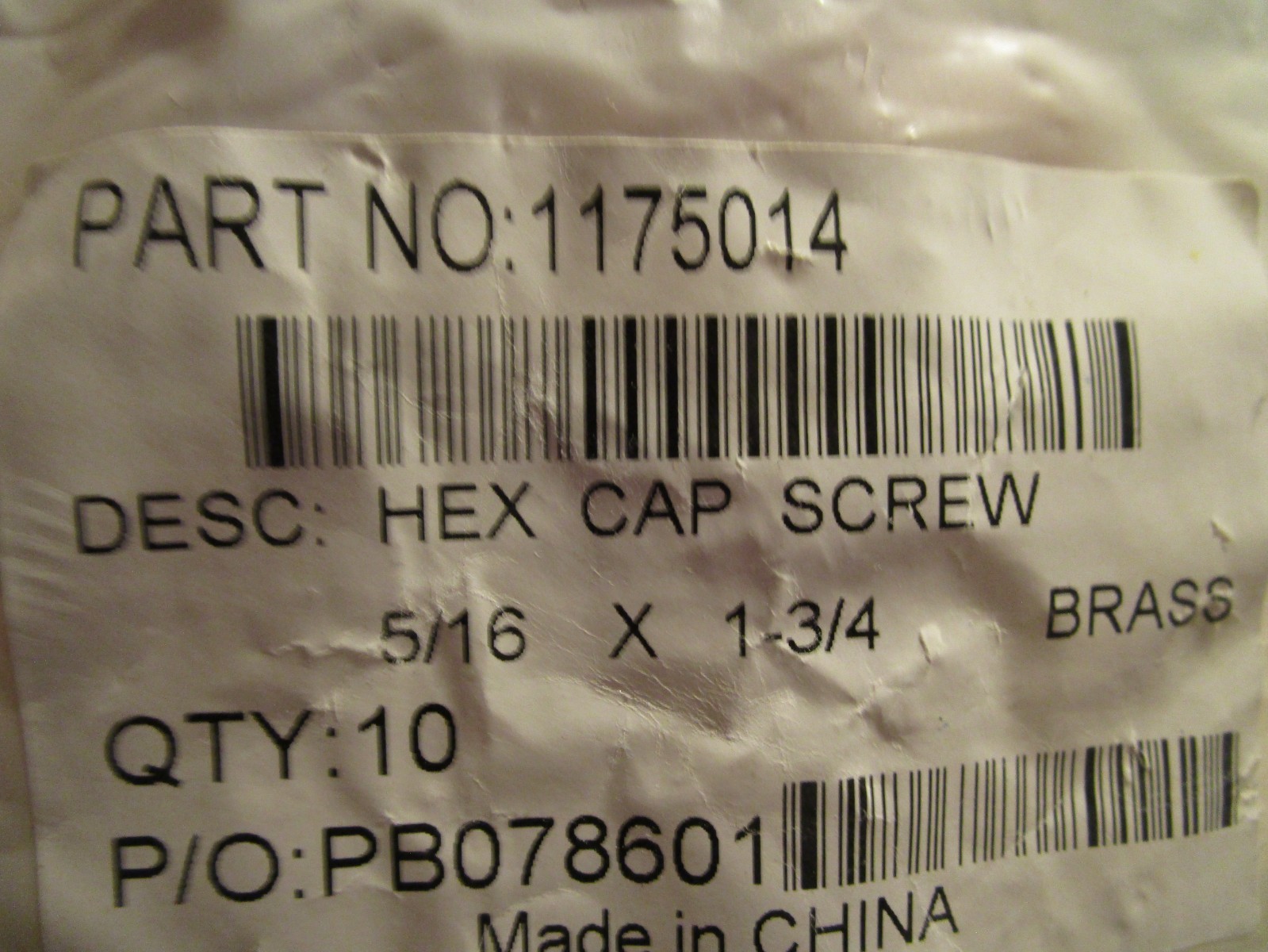 5/16″-18 x 1-3/4″ Brass Hex Cap Screw QTY 10
