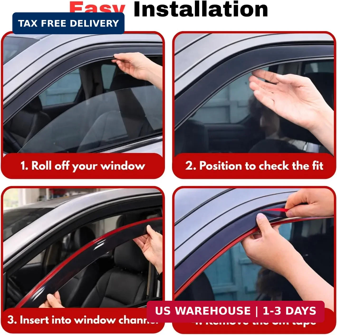 Rain Guards Fit for 2000-2004 Dodge Dakota Quad Cab, in-Channel Window Visor