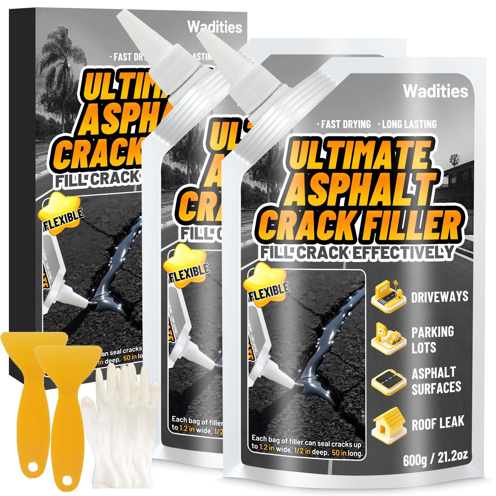 Asphalt Crack Filler, 2.65LB High Elasticity Cement Crack Filler, Self Leveli…