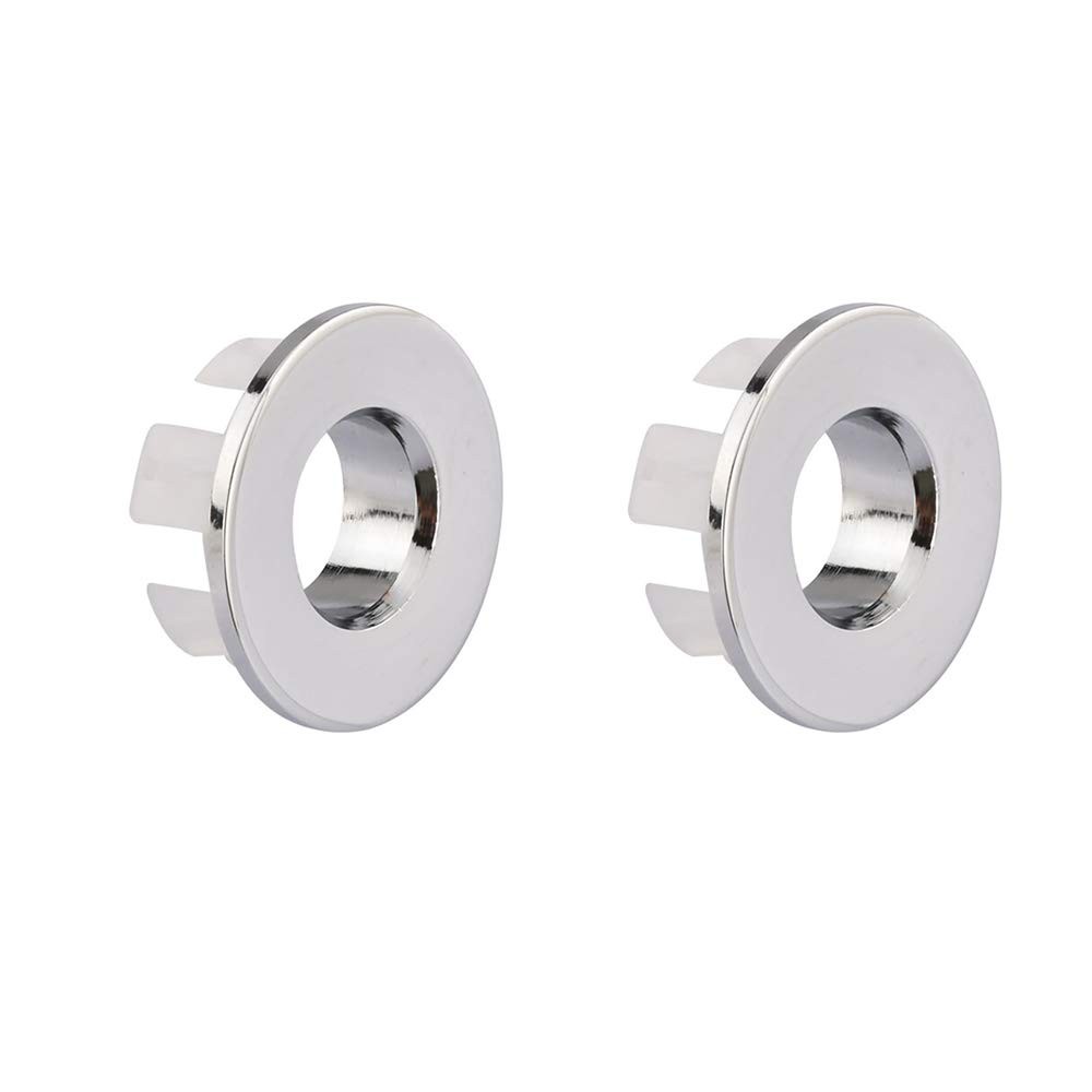 Sink Basin Trim Overflow Cover Brass Insert in Hole Round Caps Chrome 2 Pcs